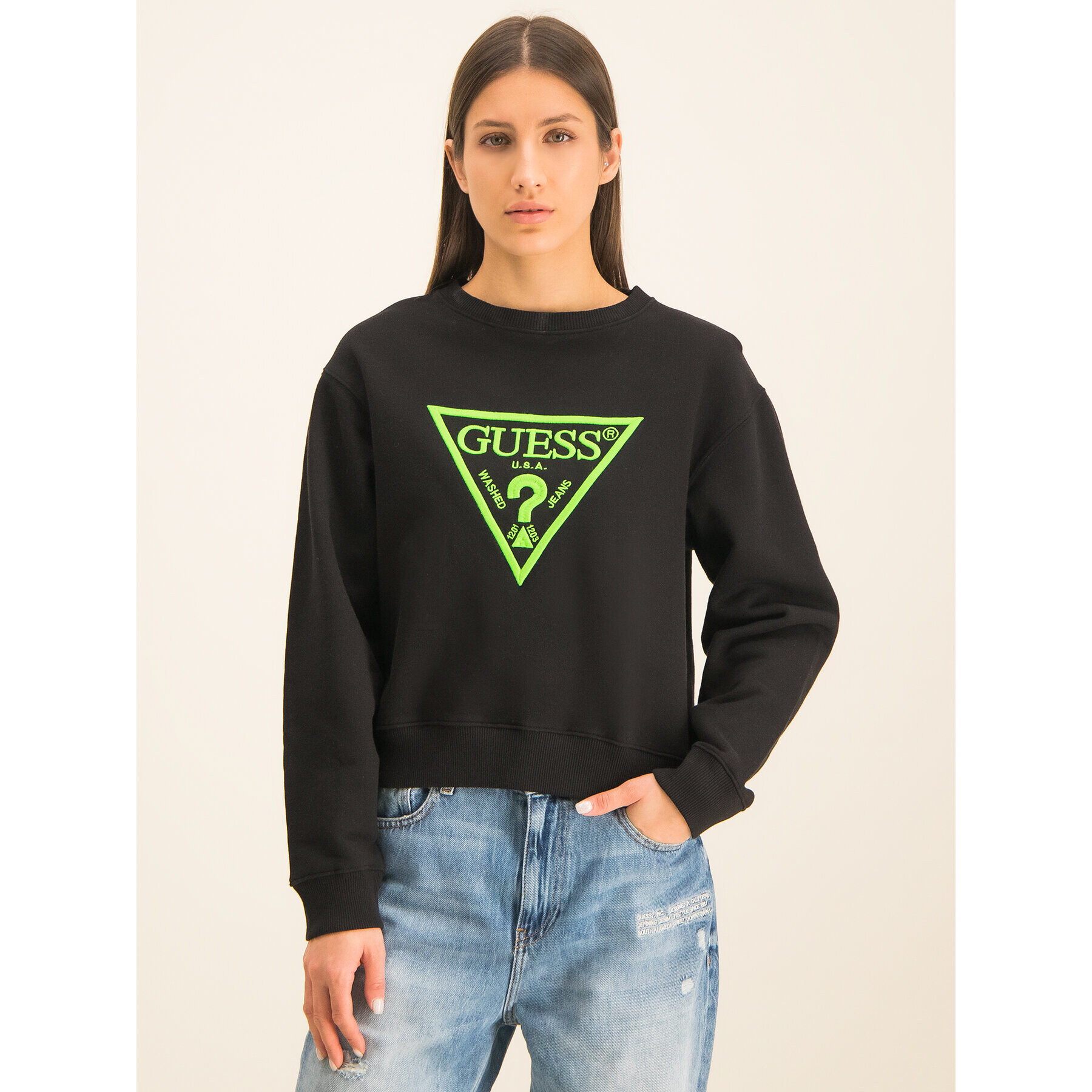 Guess Bluză Neon Fleece W01Q56 K68I0 Negru Regular Fit - Pled.ro