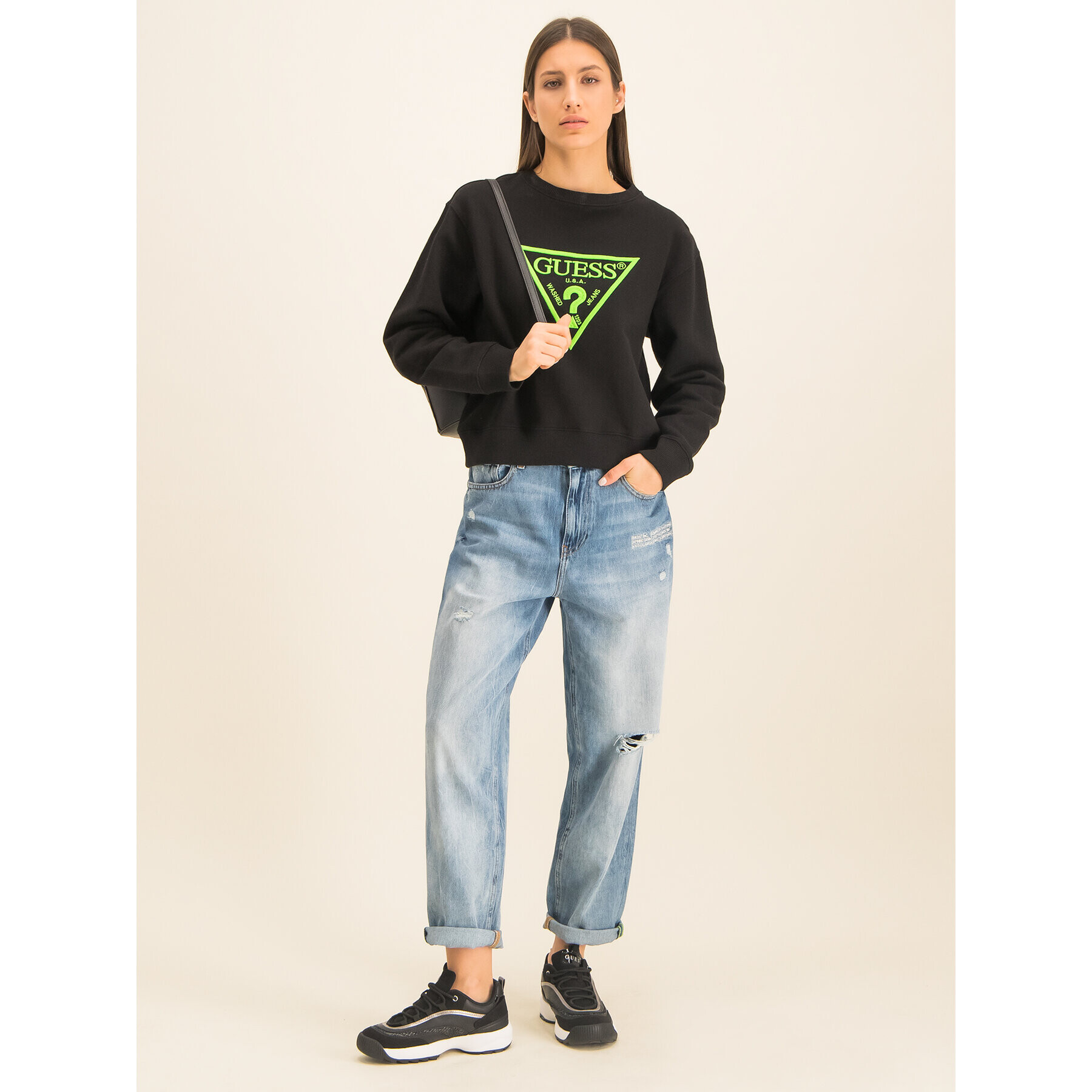 Guess Bluză Neon Fleece W01Q56 K68I0 Negru Regular Fit - Pled.ro