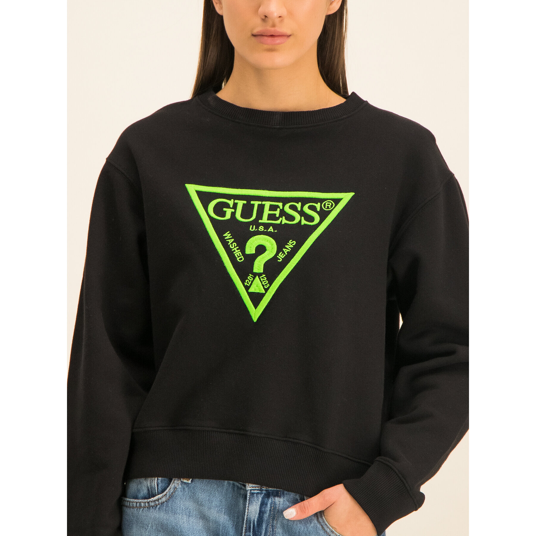 Guess Bluză Neon Fleece W01Q56 K68I0 Negru Regular Fit - Pled.ro