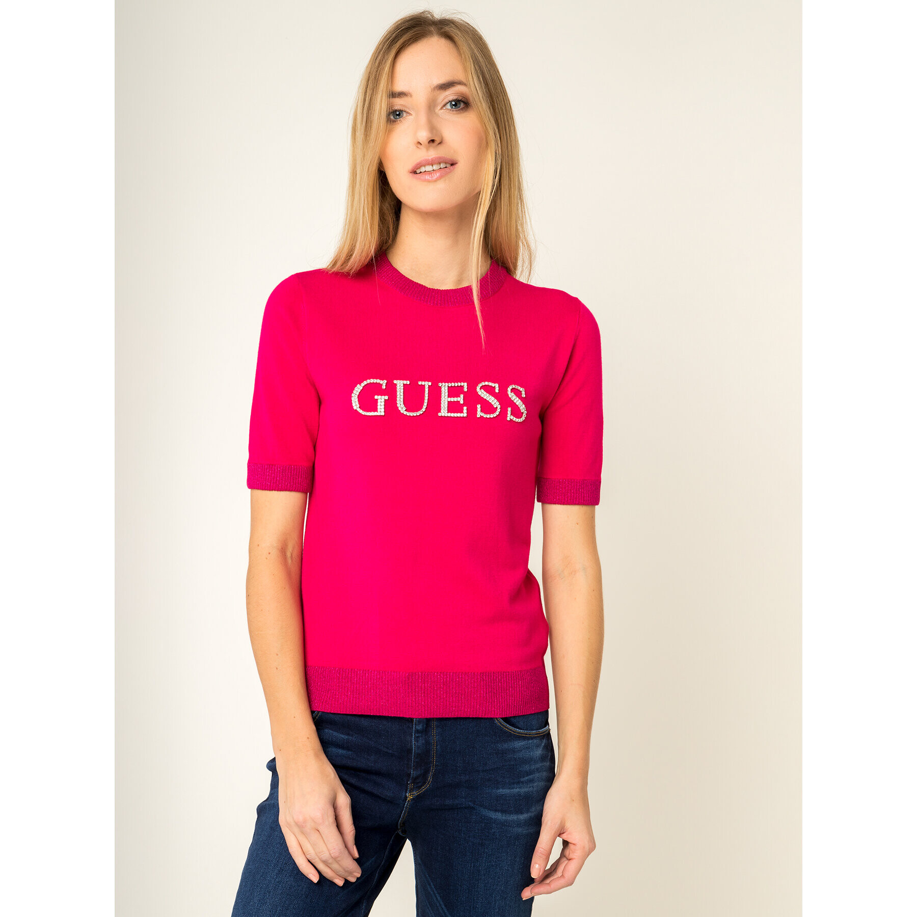 Guess Bluză Olivia W01R91 Z2760 Roz Slim Fit - Pled.ro