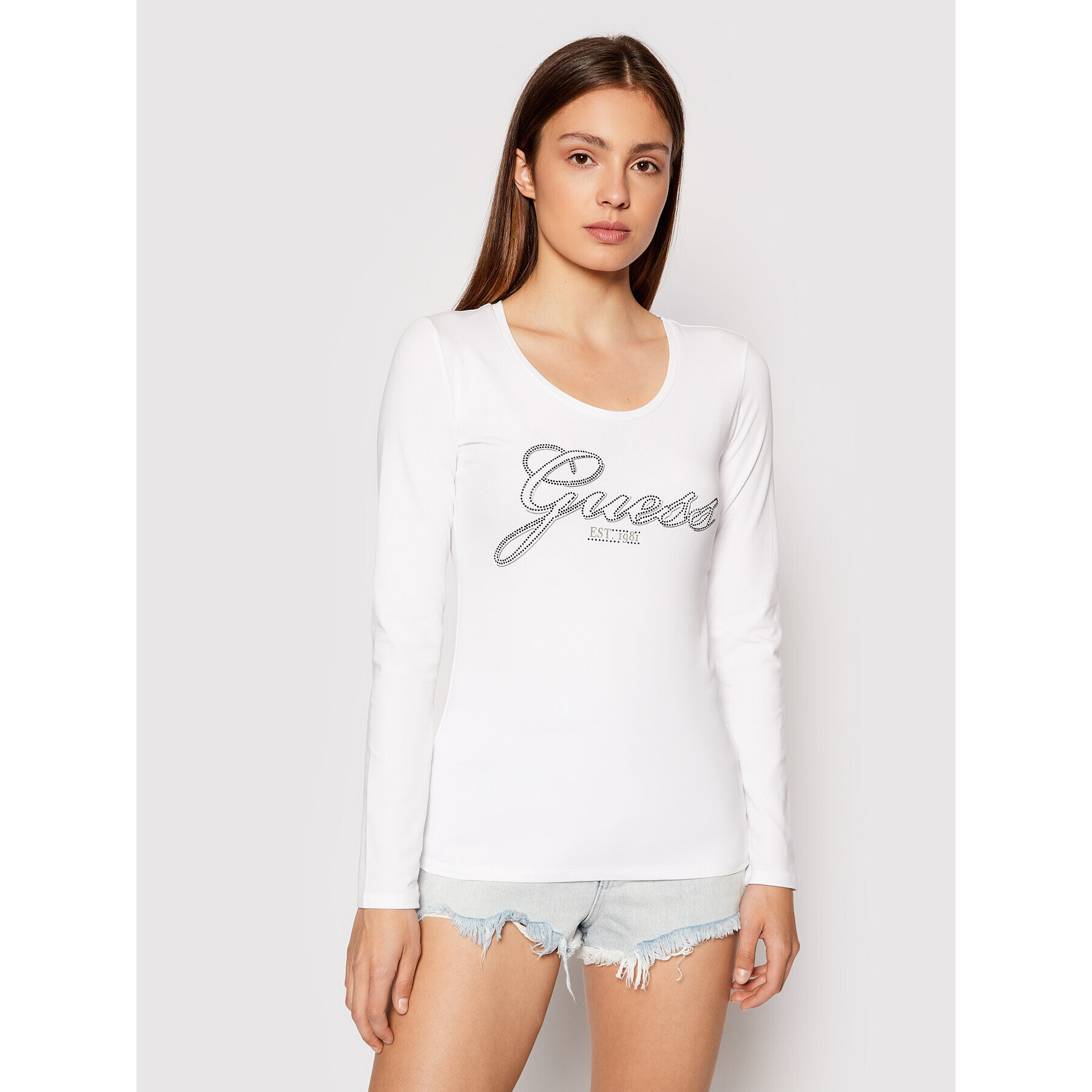 Guess Bluză Raisa W1YI90 J1311 Alb Slim Fit - Pled.ro