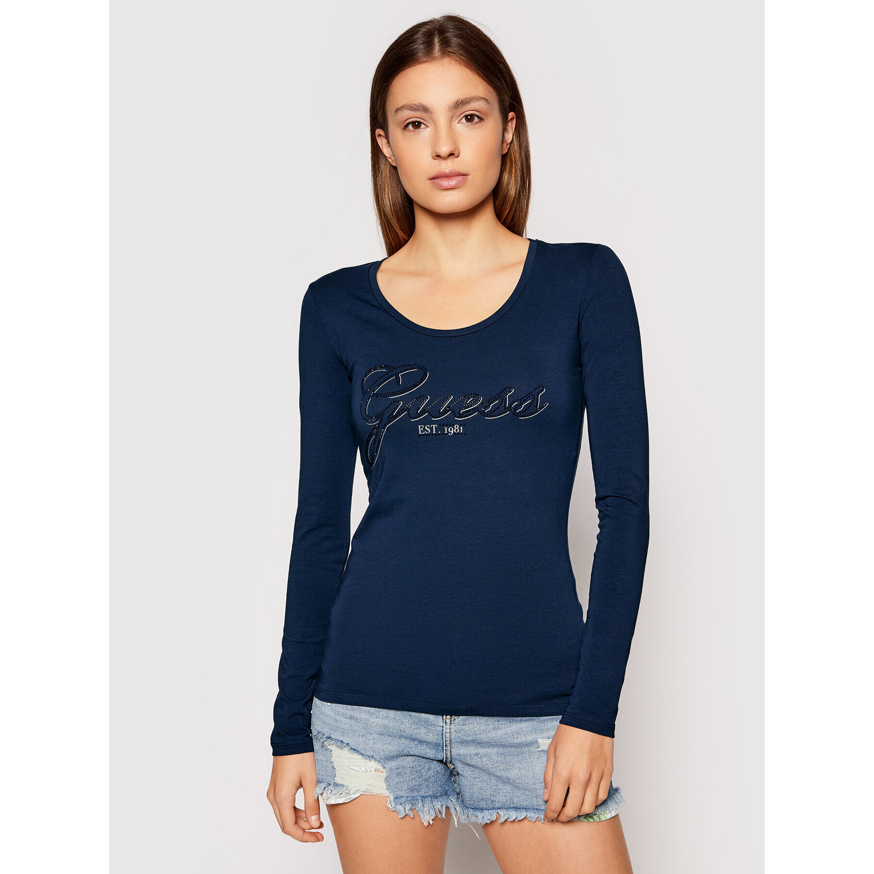 Guess Bluză Raisa W1YI90 J1311 Bleumarin Slim Fit - Pled.ro