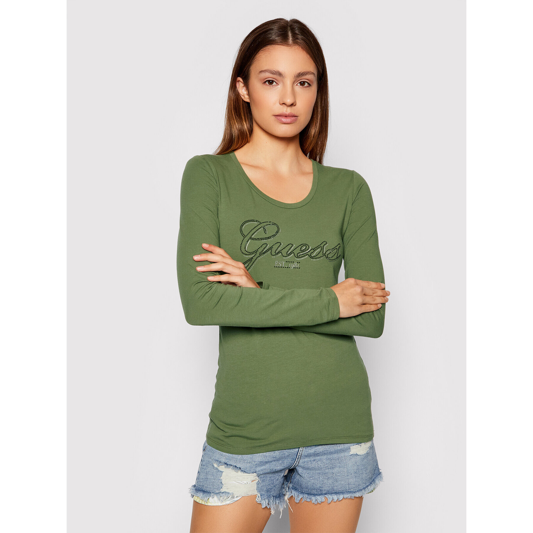 Guess Bluză Raisa W1YI90 J1311 Verde Slim Fit - Pled.ro