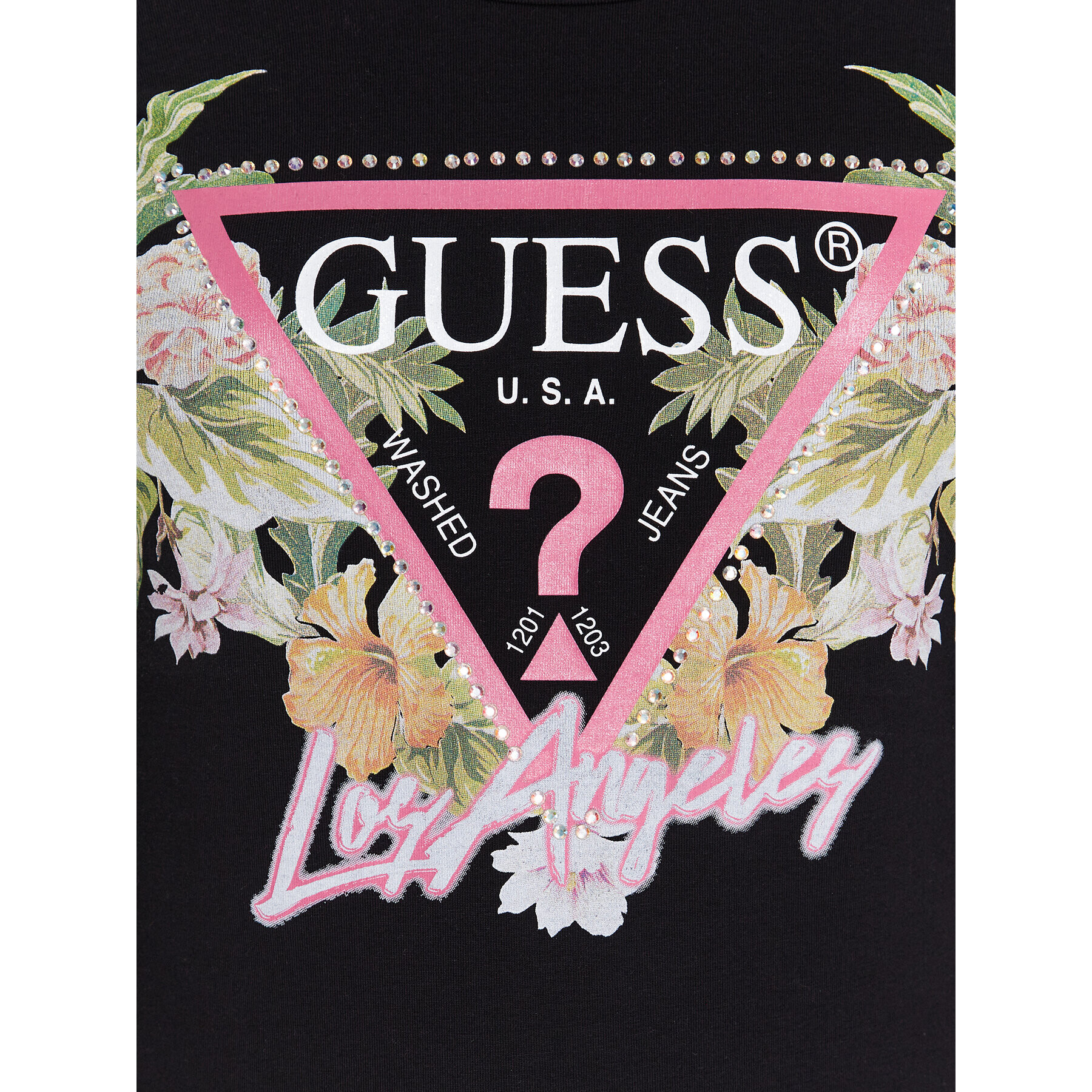 Guess Bluză Triangle Flowers W3GI48 J1314 Negru Slim Fit - Pled.ro