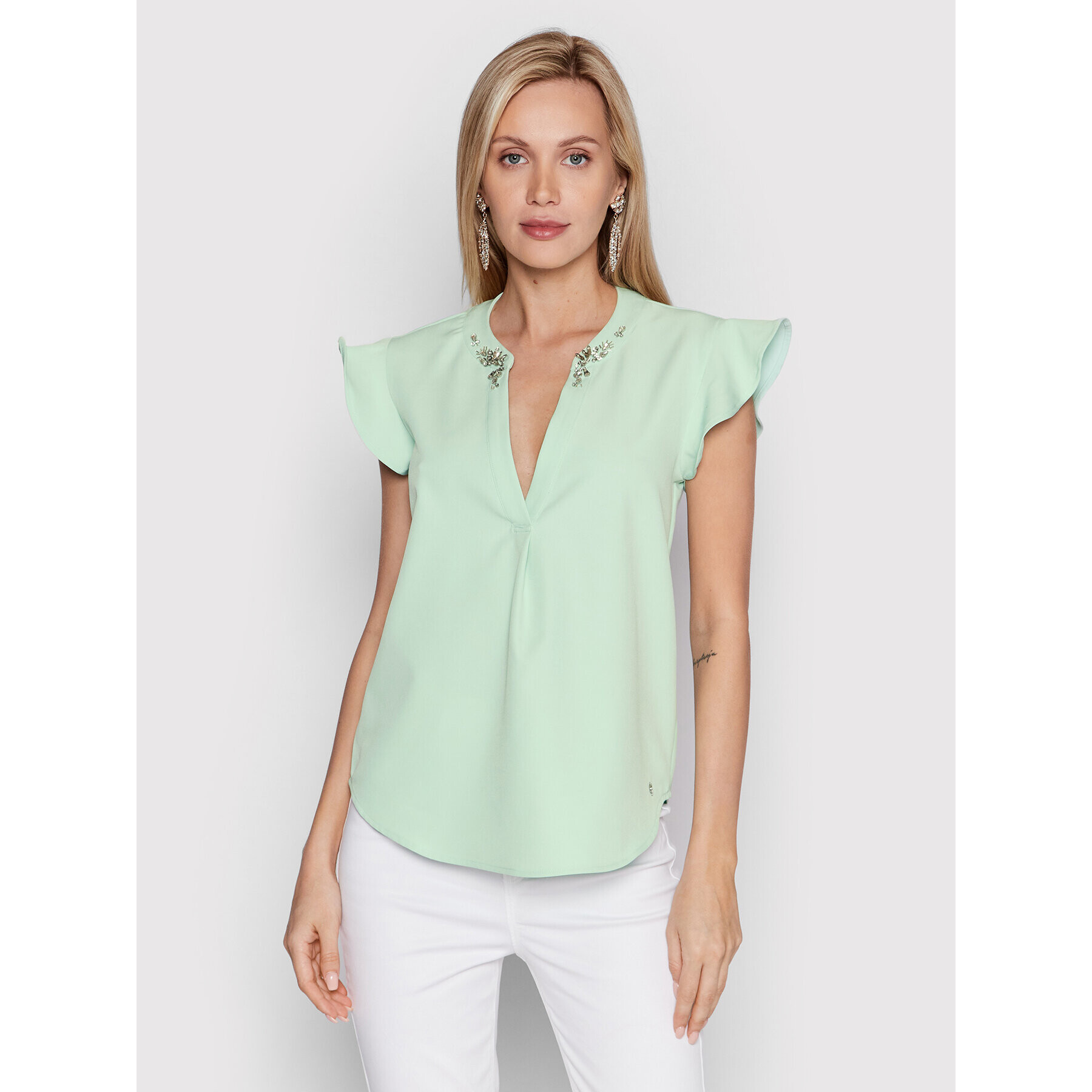 Guess Bluză Mattea W2GH82 WB4H2 Verde Regular Fit - Pled.ro