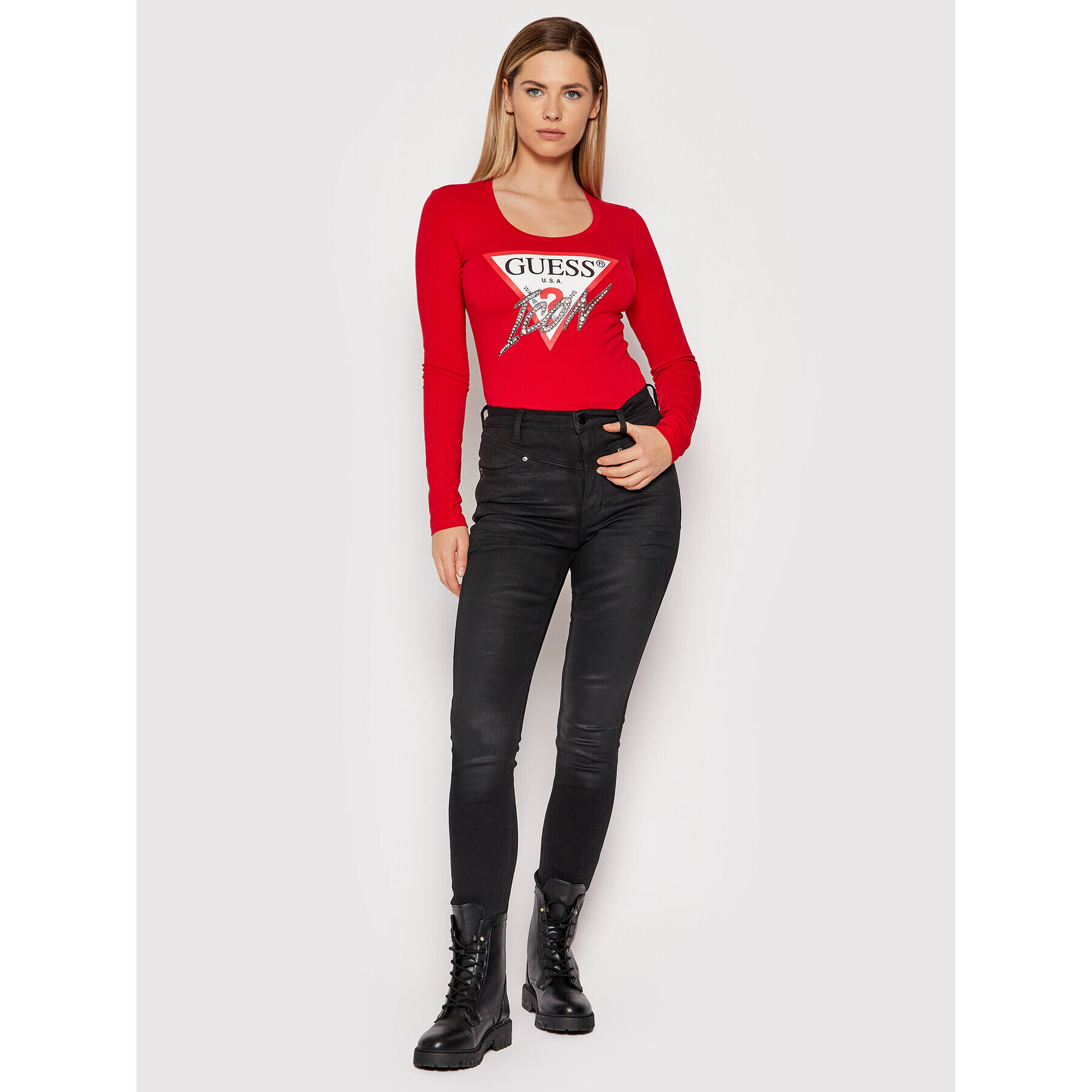 Guess Bluză W2RI19 J1311 Roșu Slim Fit - Pled.ro