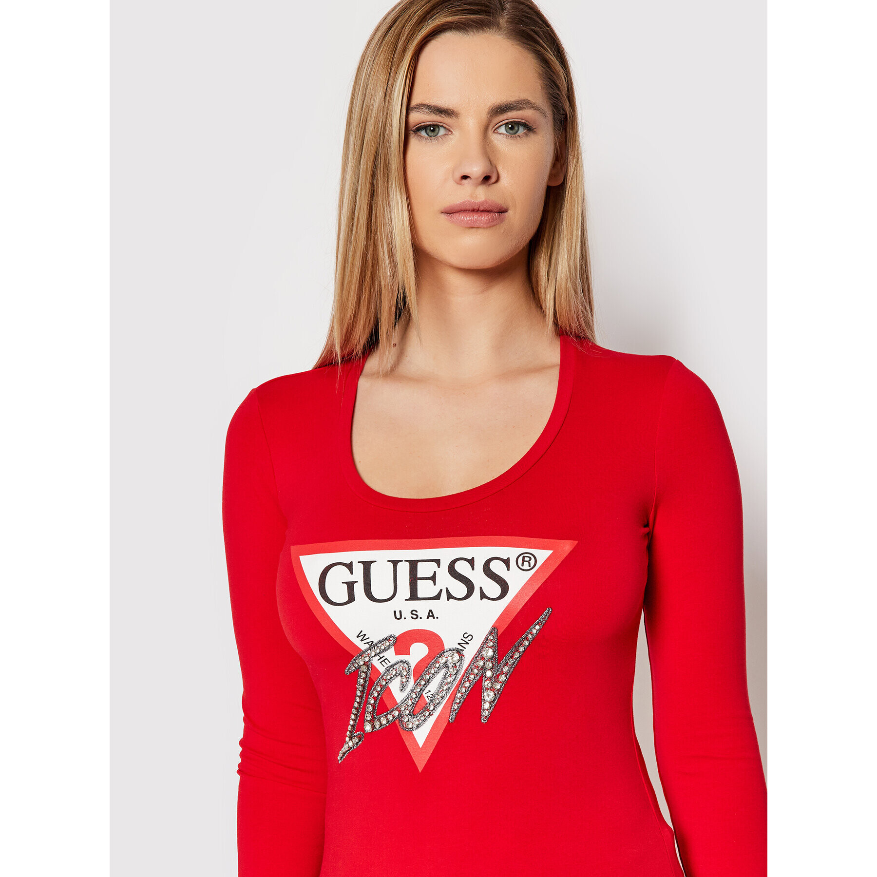 Guess Bluză W2RI19 J1311 Roșu Slim Fit - Pled.ro