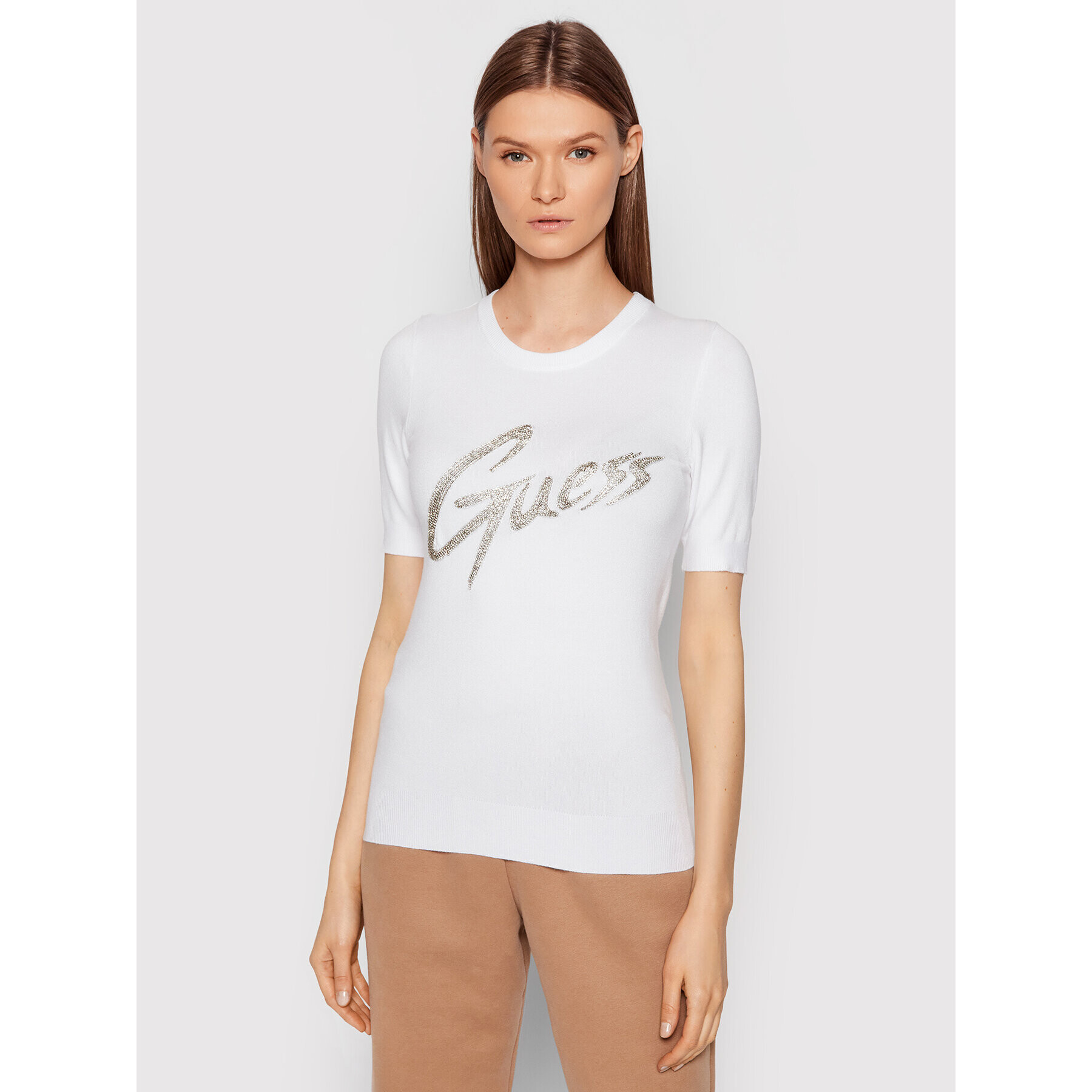 Guess Bluză W2RR28 Z2NQ0 Alb Slim Fit - Pled.ro