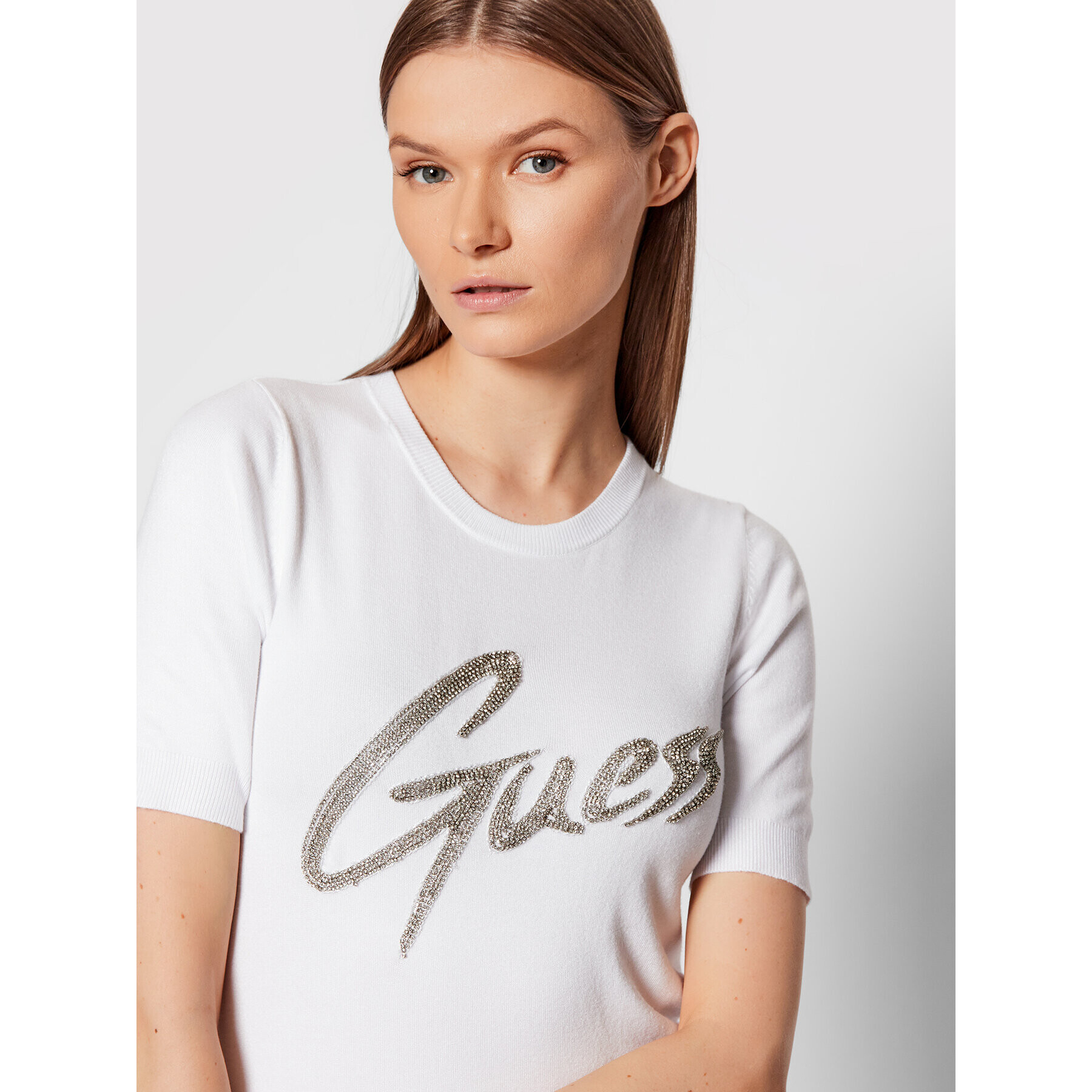 Guess Bluză W2RR28 Z2NQ0 Alb Slim Fit - Pled.ro