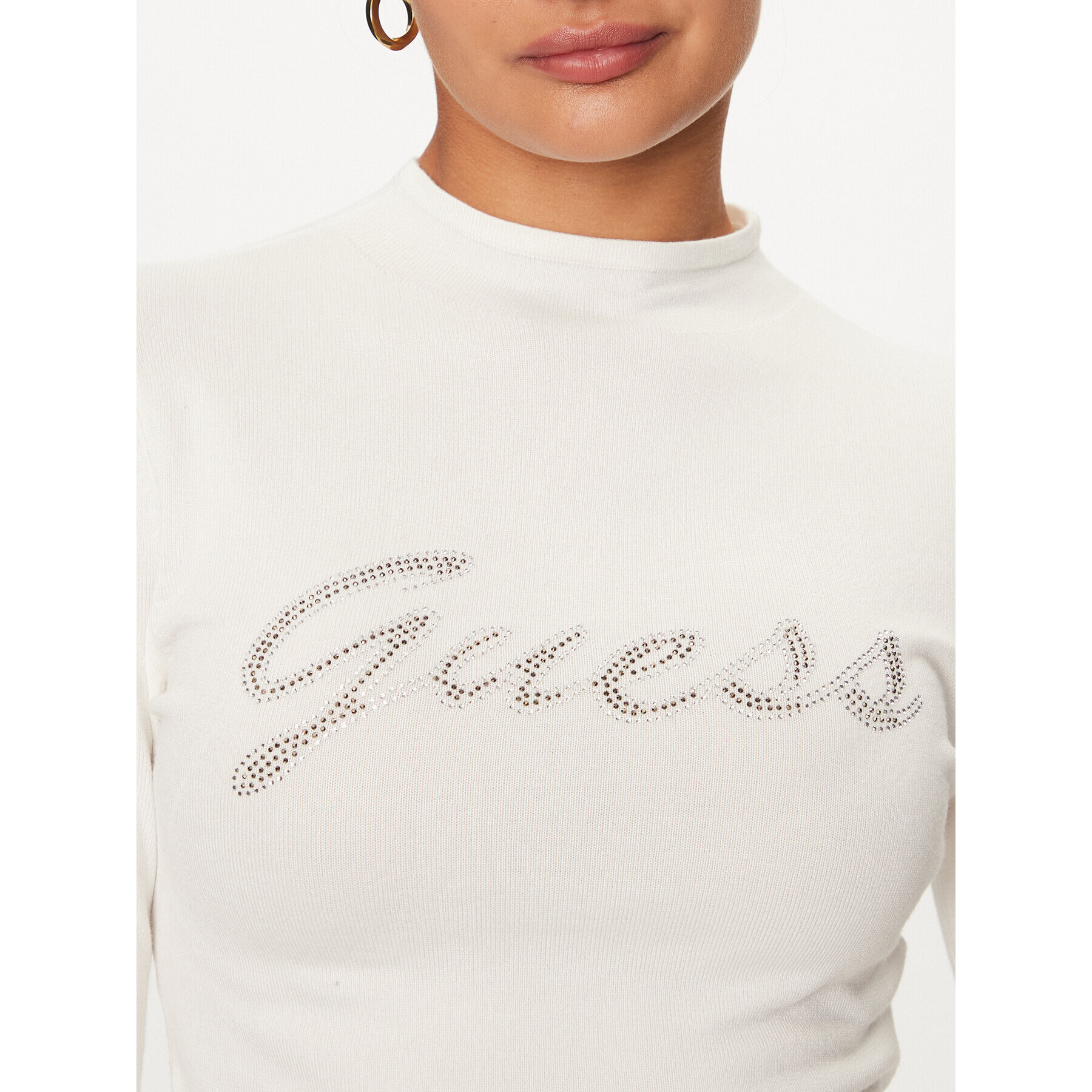 Guess Bluză W3BR07 Z2YK2 Alb Cropp Fit - Pled.ro