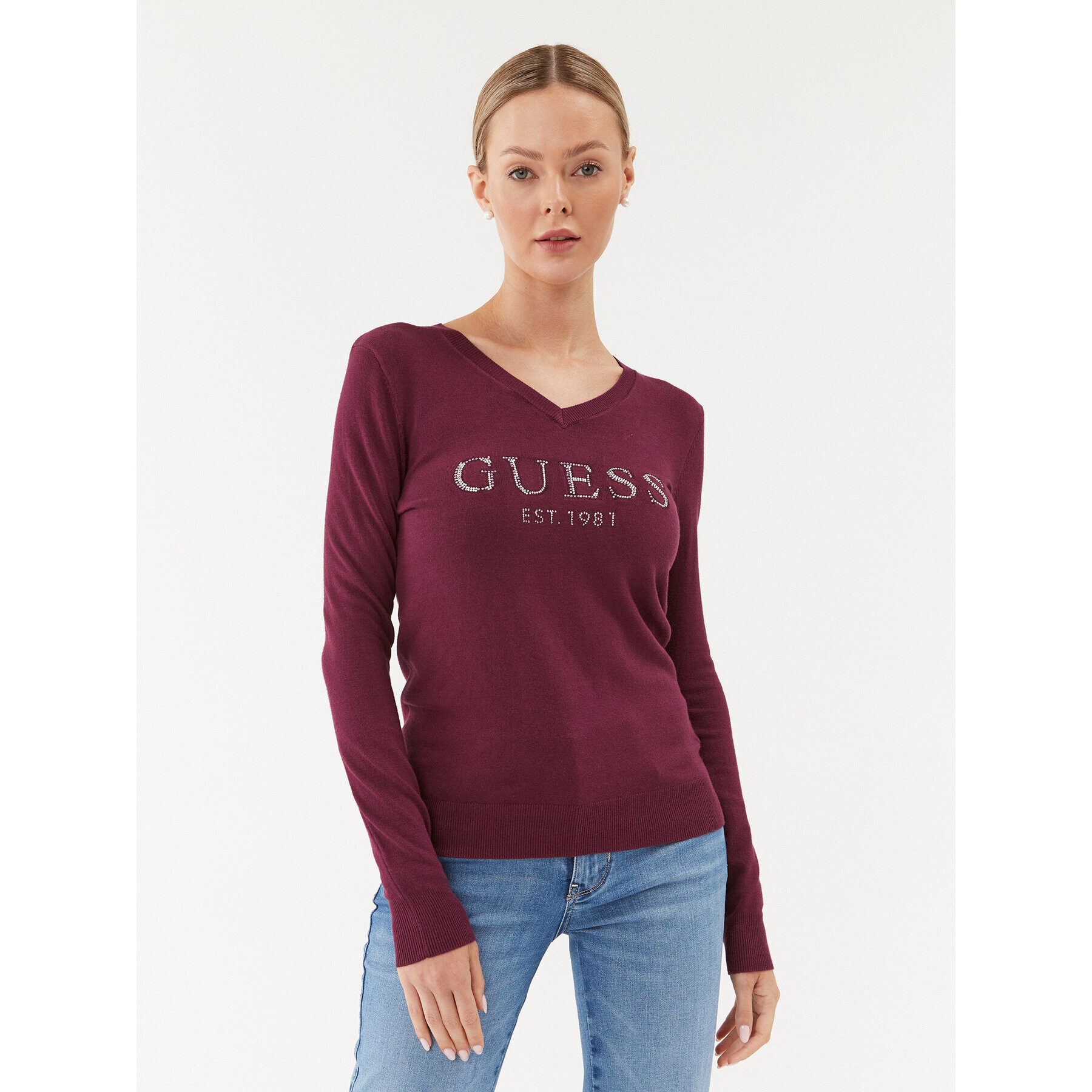 Guess Bluză W3BR24 Z2NQ2 Vișiniu Slim Fit - Pled.ro