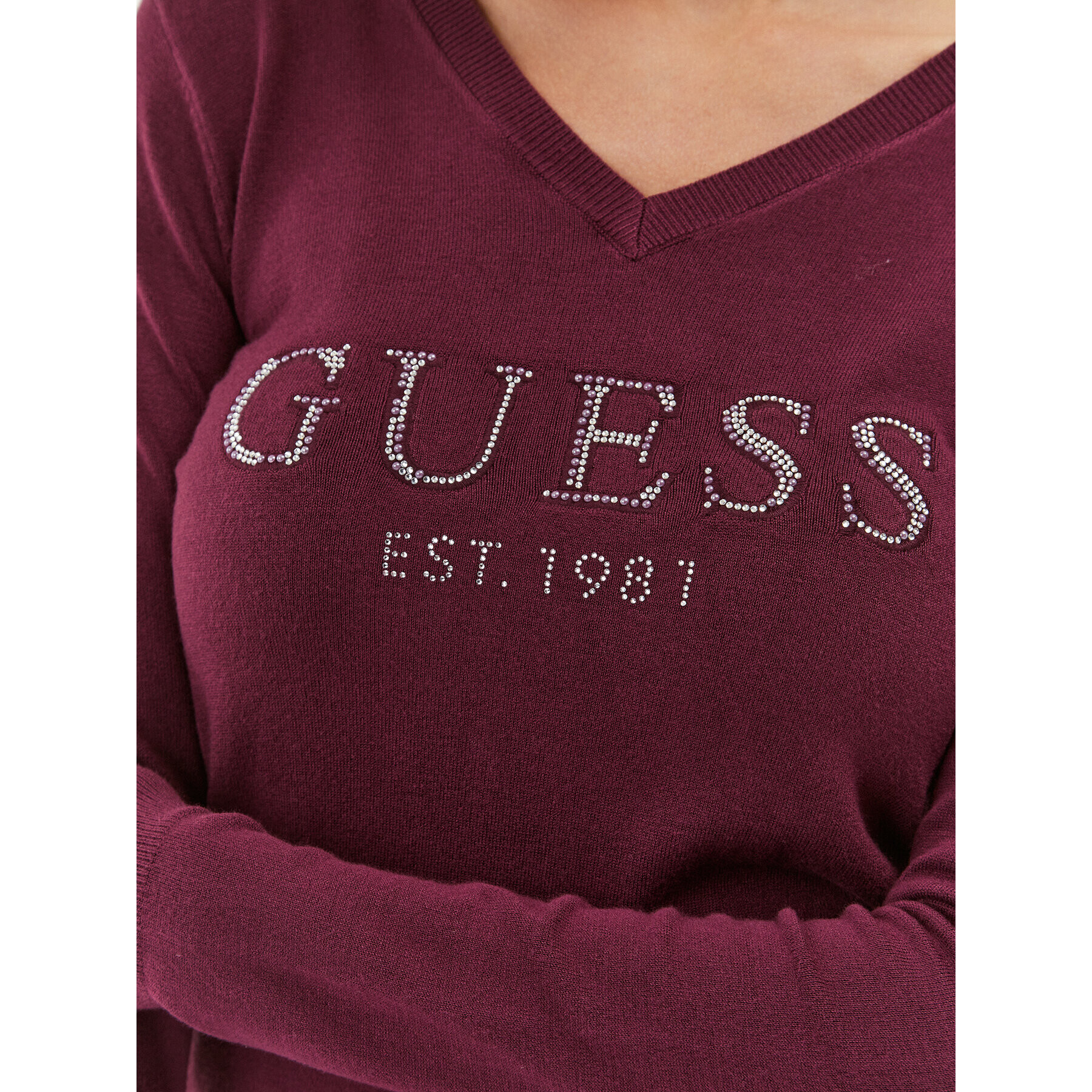 Guess Bluză W3BR24 Z2NQ2 Vișiniu Slim Fit - Pled.ro