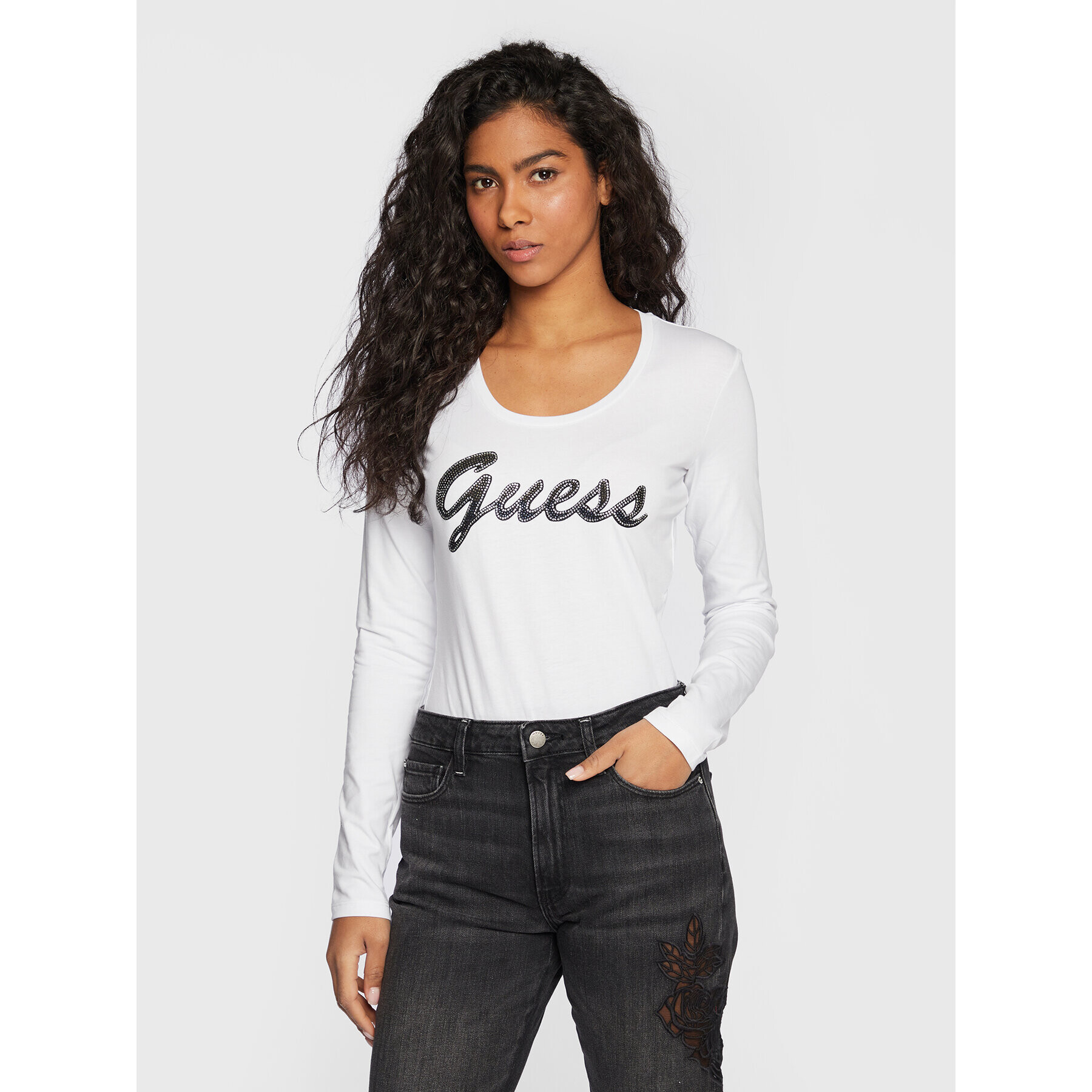 Guess Bluză W3RI15 J1314 Alb Slim Fit - Pled.ro