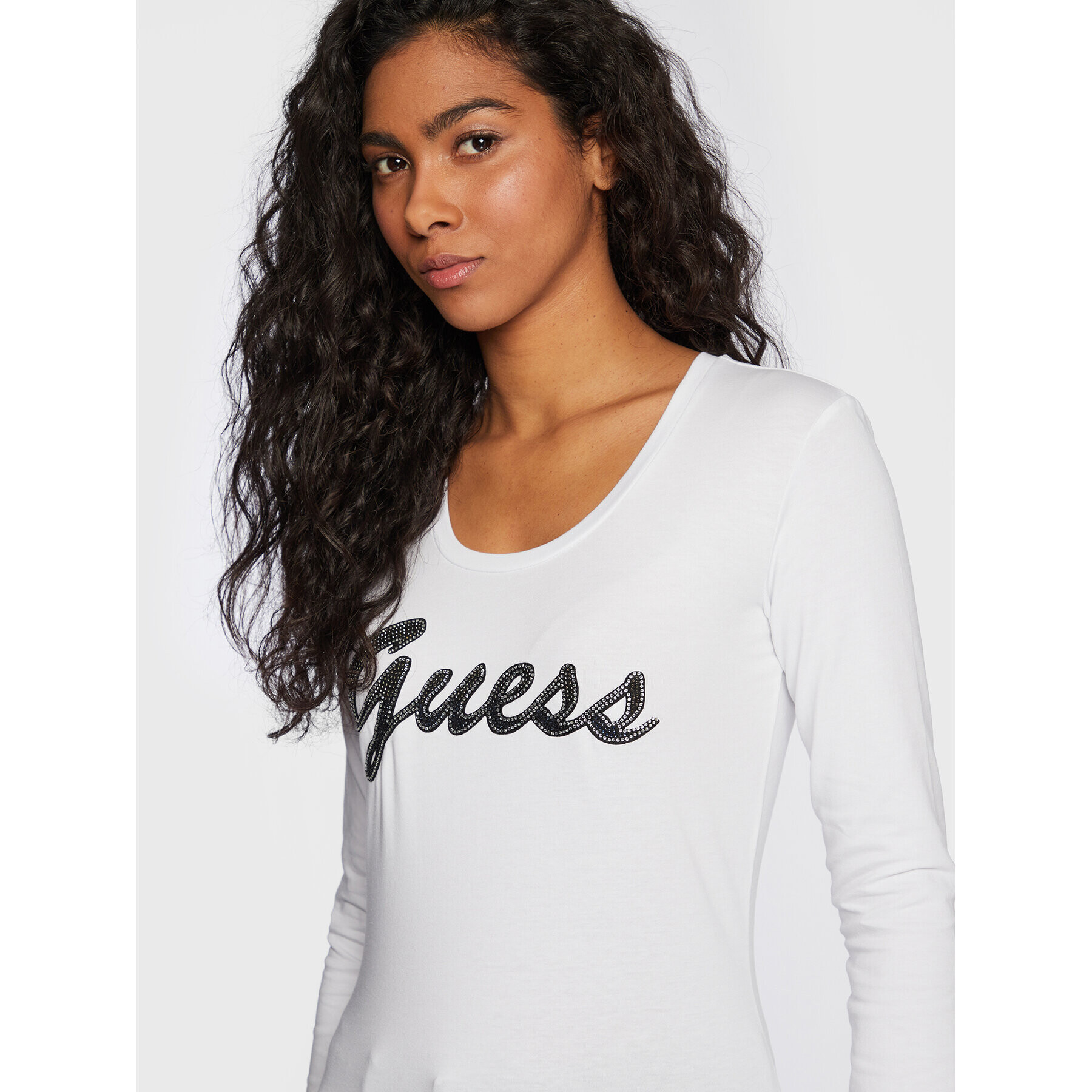 Guess Bluză W3RI15 J1314 Alb Slim Fit - Pled.ro