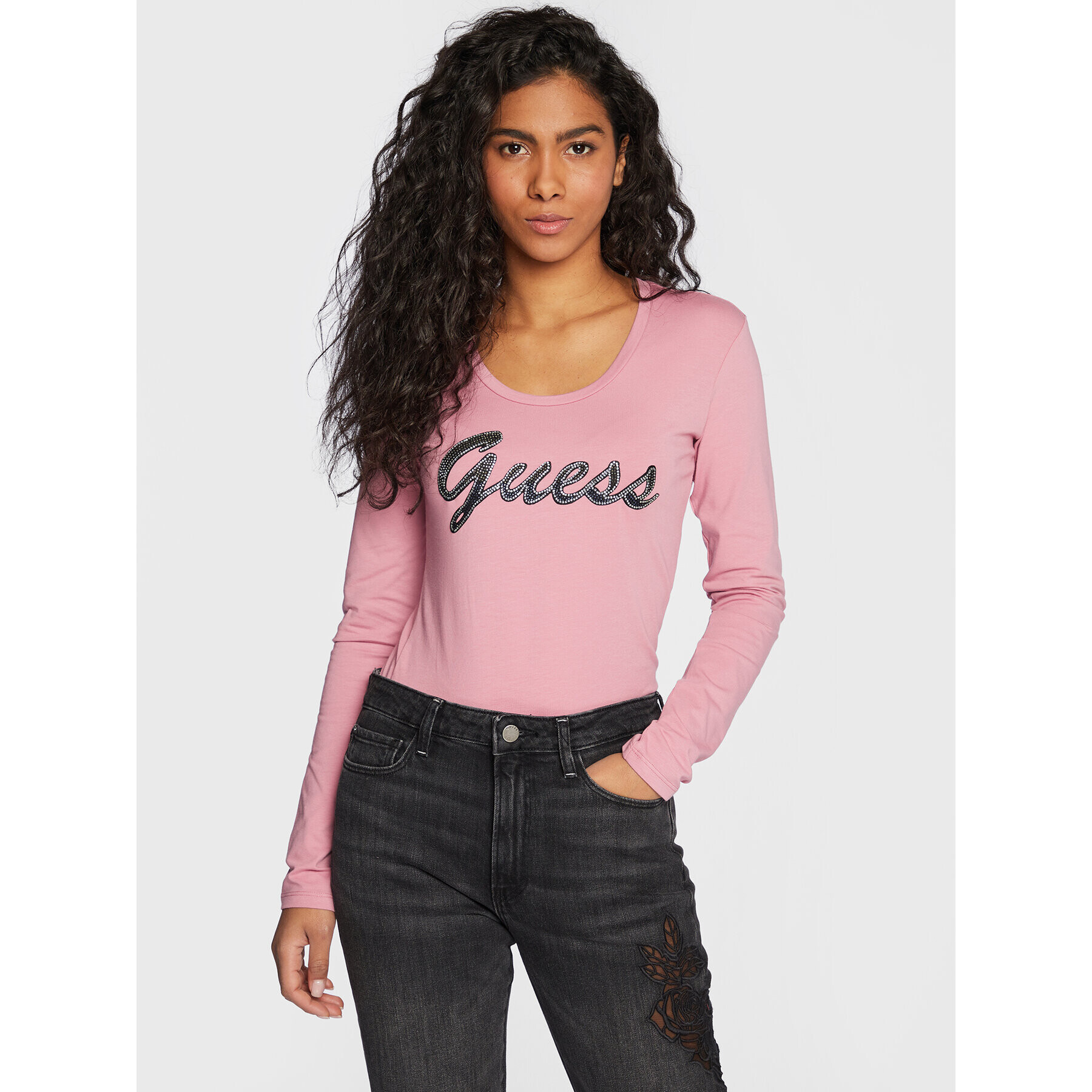 Guess Bluză W3RI15 J1314 Roz Slim Fit - Pled.ro