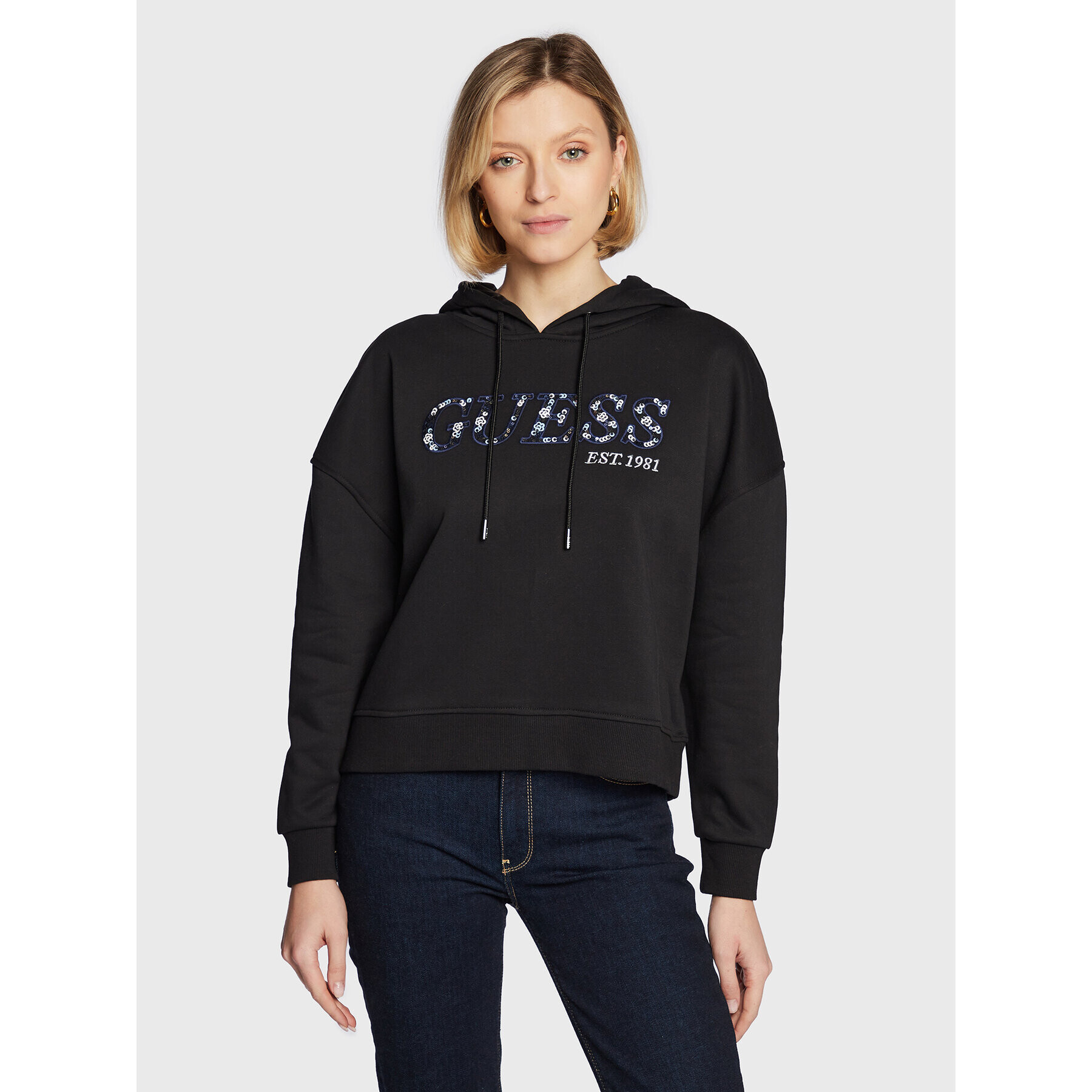 Guess Bluză W3RQ09 KBKM0 Negru Regular Fit - Pled.ro