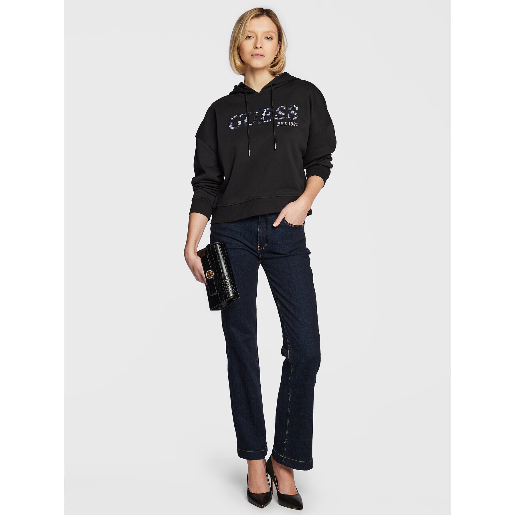 Guess Bluză W3RQ09 KBKM0 Negru Regular Fit - Pled.ro