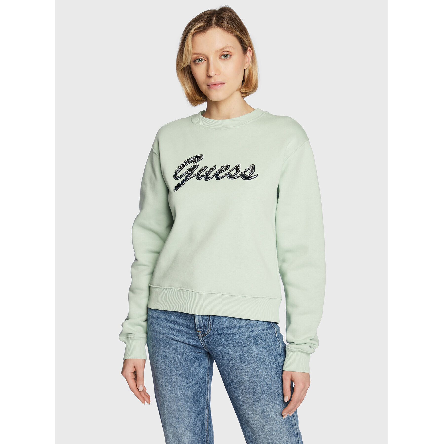 Guess Bluză W3RQ10 K9Z21 Verde Regular Fit - Pled.ro