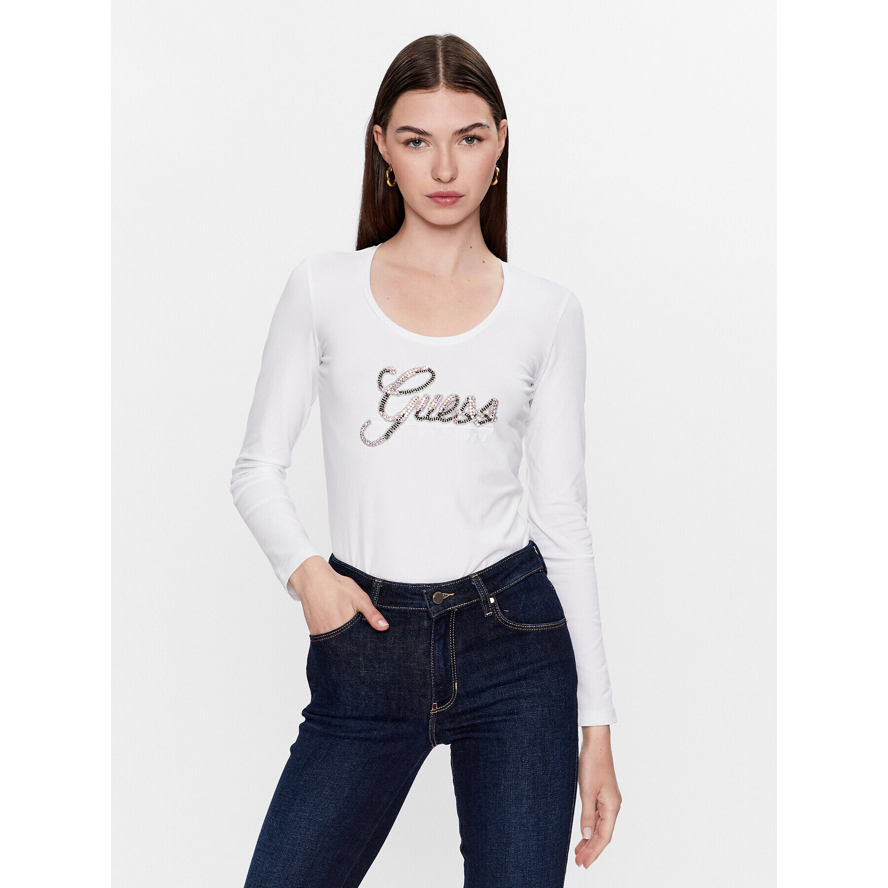 Guess Bluză W3YI37 J1314 Alb Slim Fit - Pled.ro