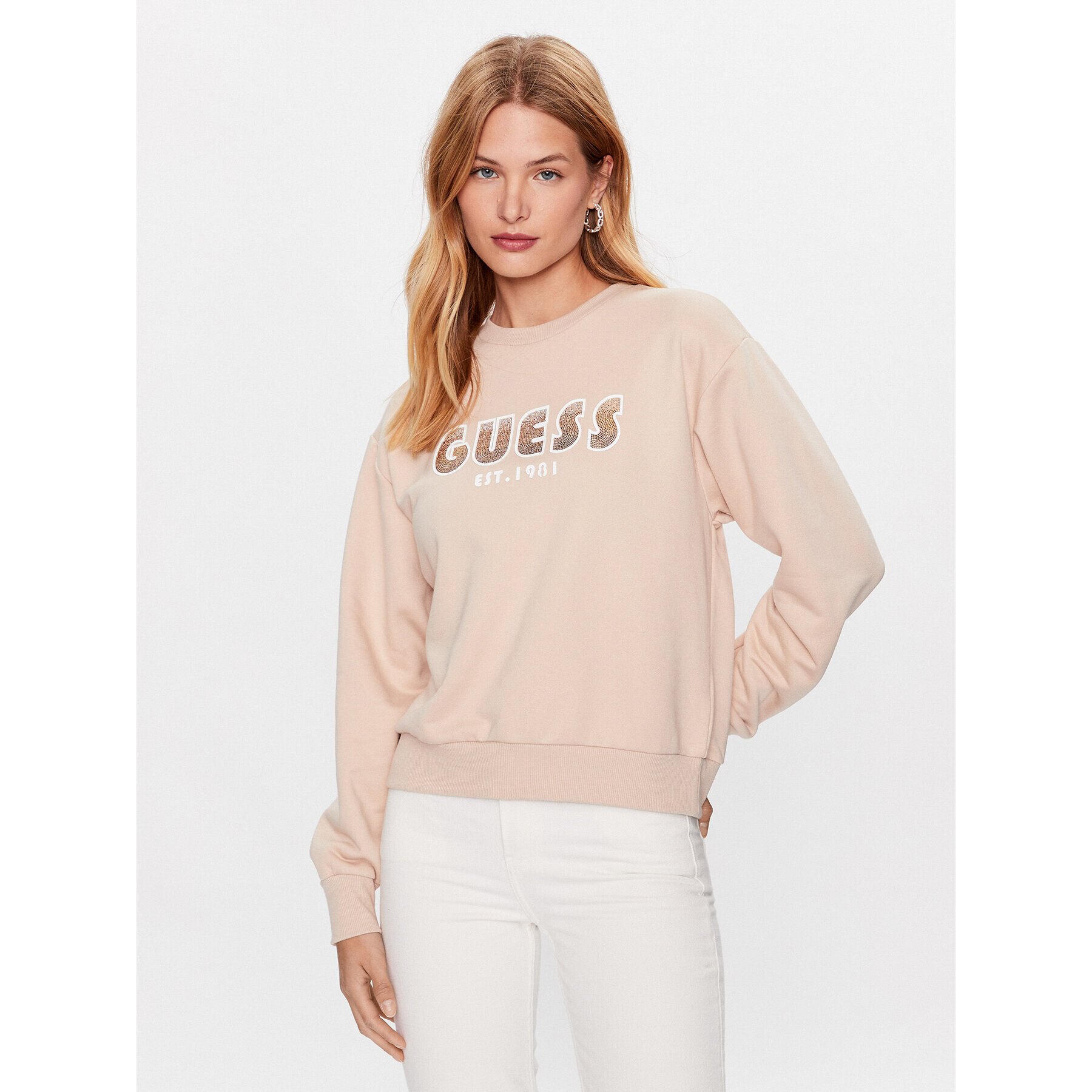 Guess Bluză W3YQ13 K8802 Bej Relaxed Fit - Pled.ro