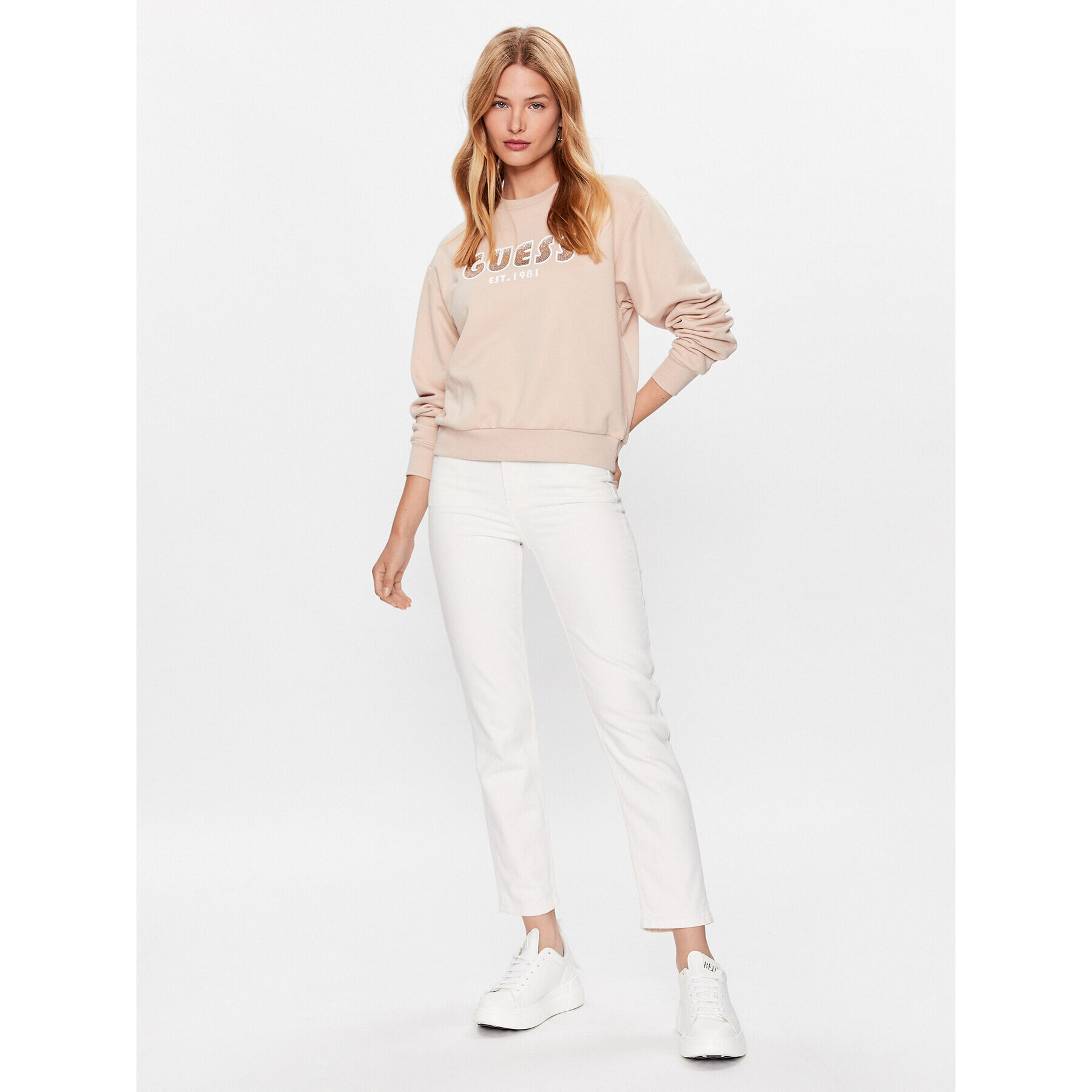 Guess Bluză W3YQ13 K8802 Bej Relaxed Fit - Pled.ro