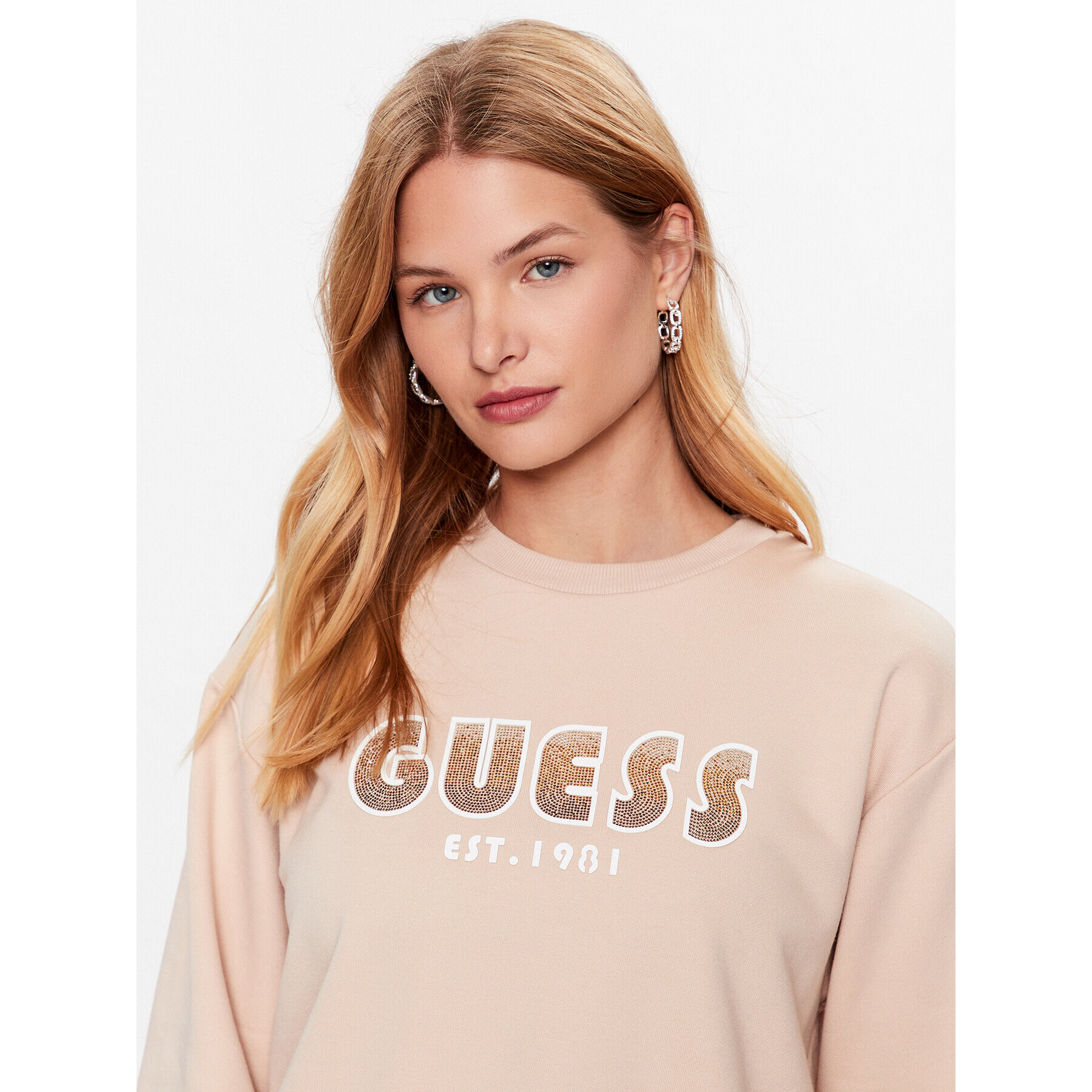 Guess Bluză W3YQ13 K8802 Bej Relaxed Fit - Pled.ro