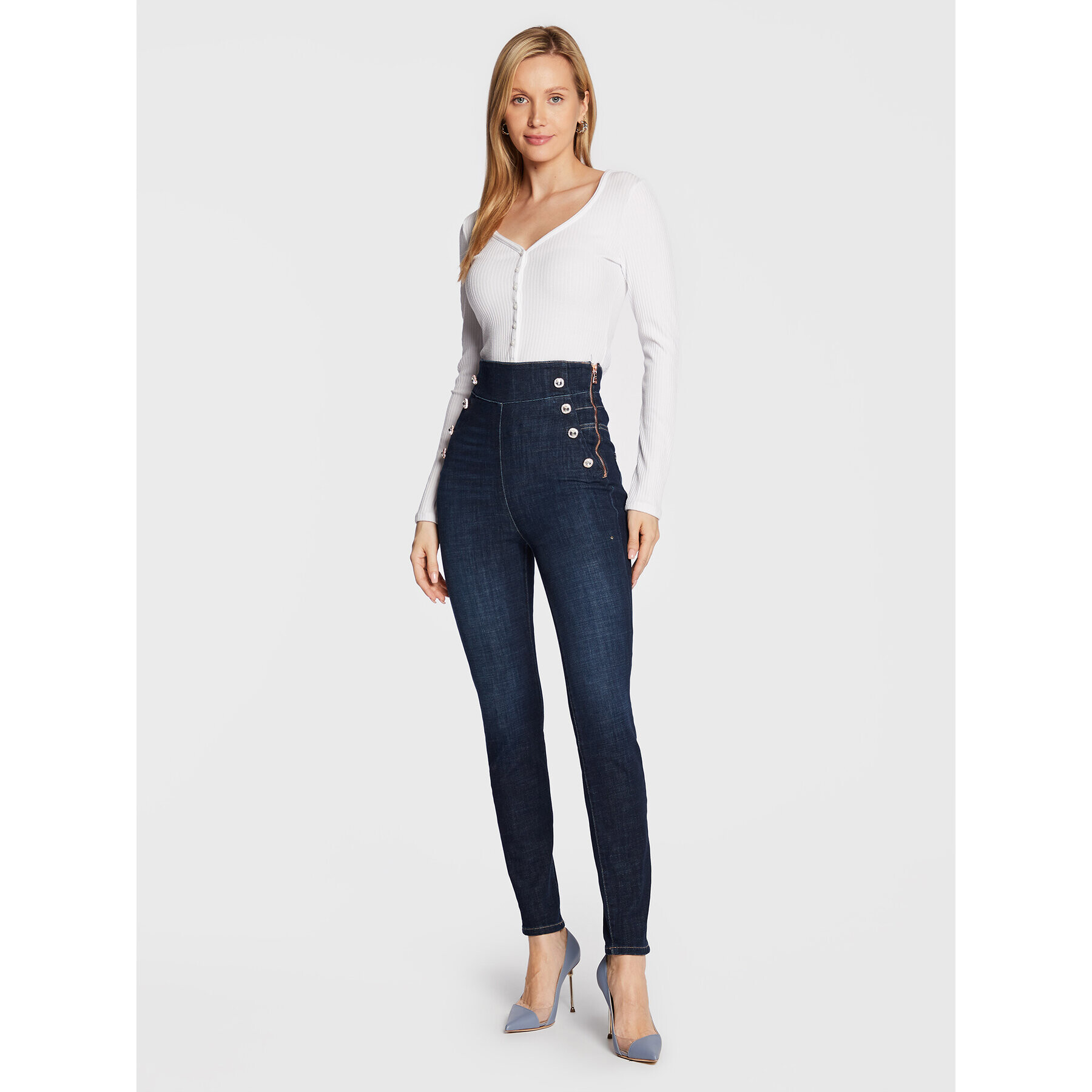 Guess Bluză Raylynn W2BP61 K86Z2 Alb Slim Fit - Pled.ro