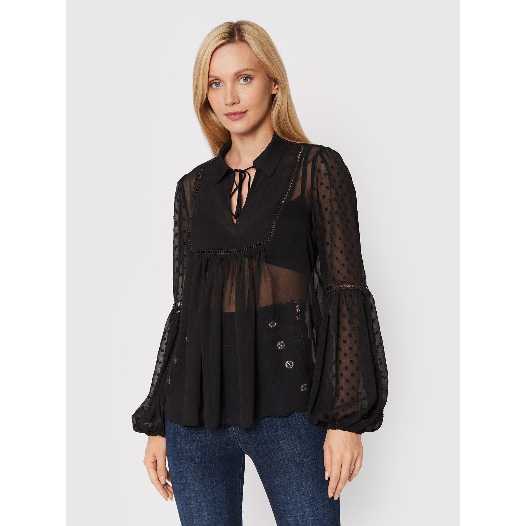 Guess Bluză W2YH53 WDW52 Negru Relaxed Fit - Pled.ro