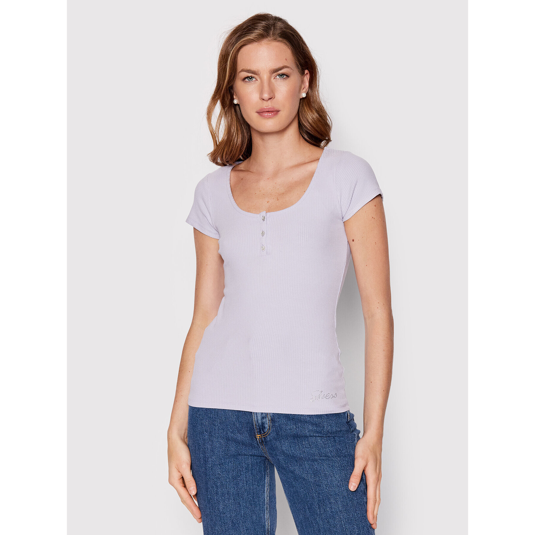 Guess Bluză W2YP24 KBCO2 Violet Slim Fit - Pled.ro