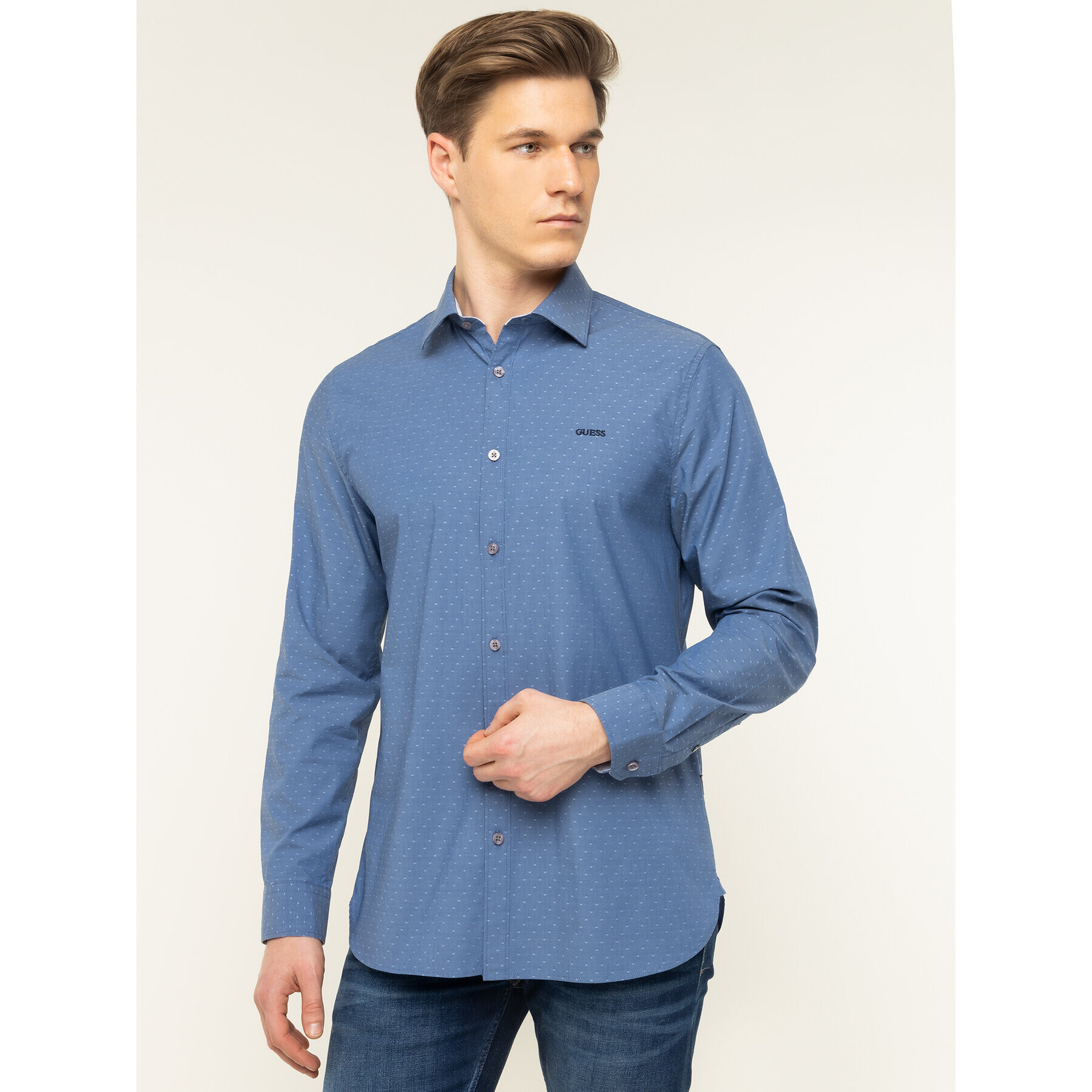 Guess Cămașă M01H13 WCJQ0 Bleumarin Slim Fit - Pled.ro