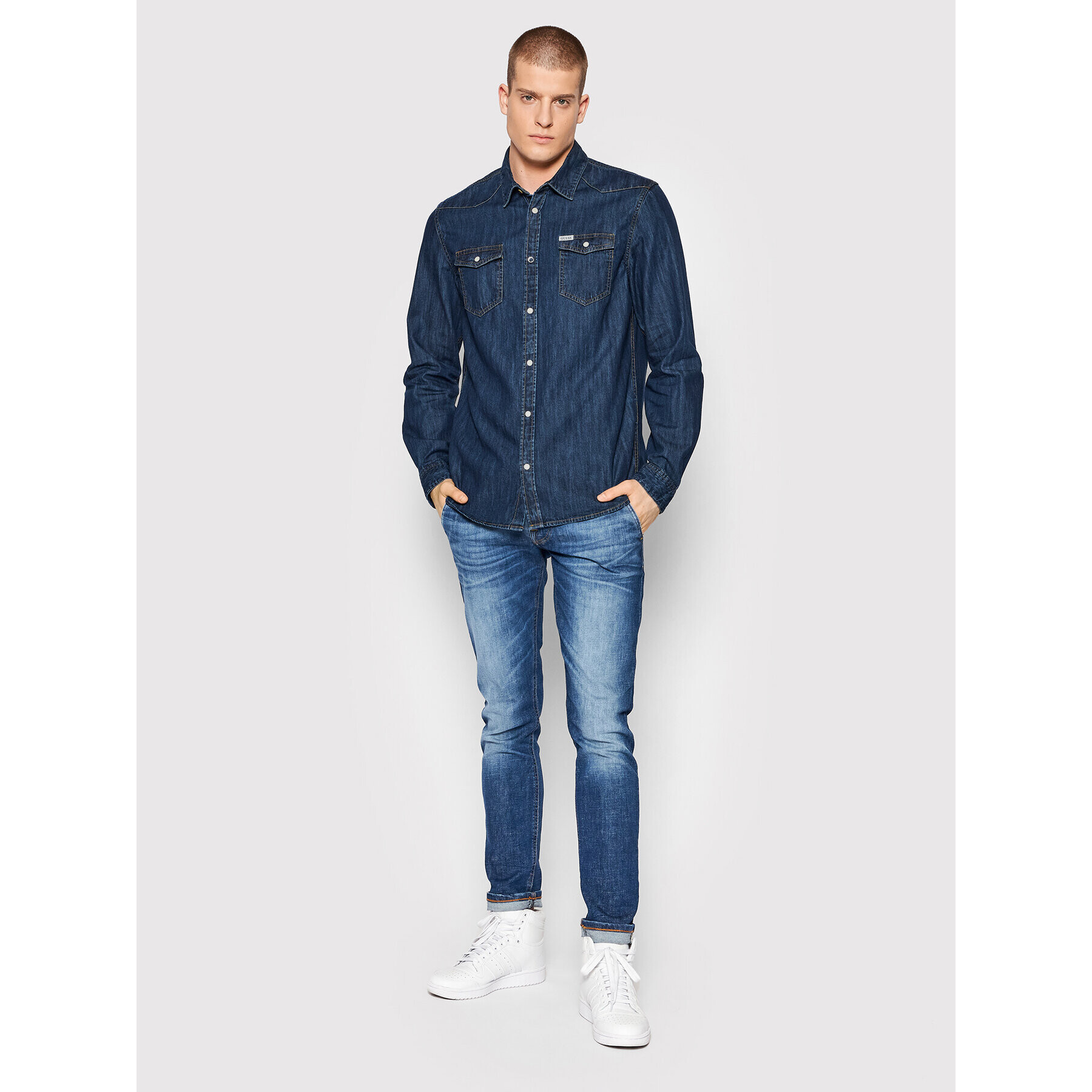 Guess Cămașă M2RH02 D14LC Bleumarin Slim Fit - Pled.ro