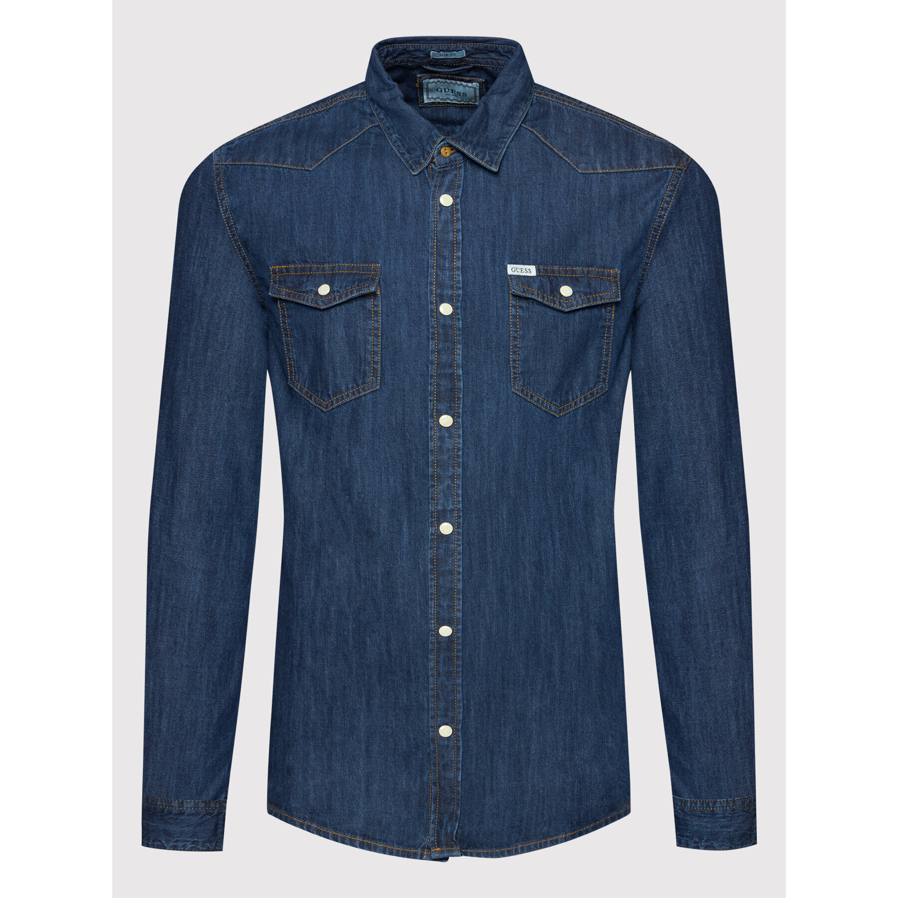 Guess Cămașă M2RH02 D14LC Bleumarin Slim Fit - Pled.ro