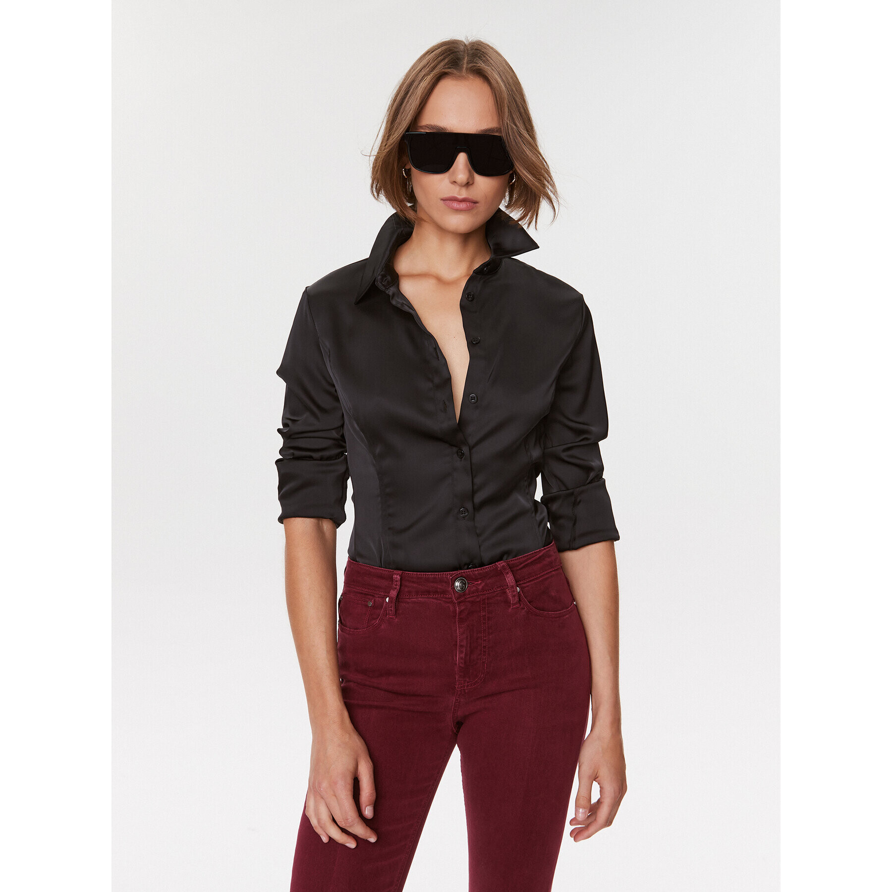 Guess Cămașă Fernanda W3BH66 WFQC2 Negru Slim Fit - Pled.ro