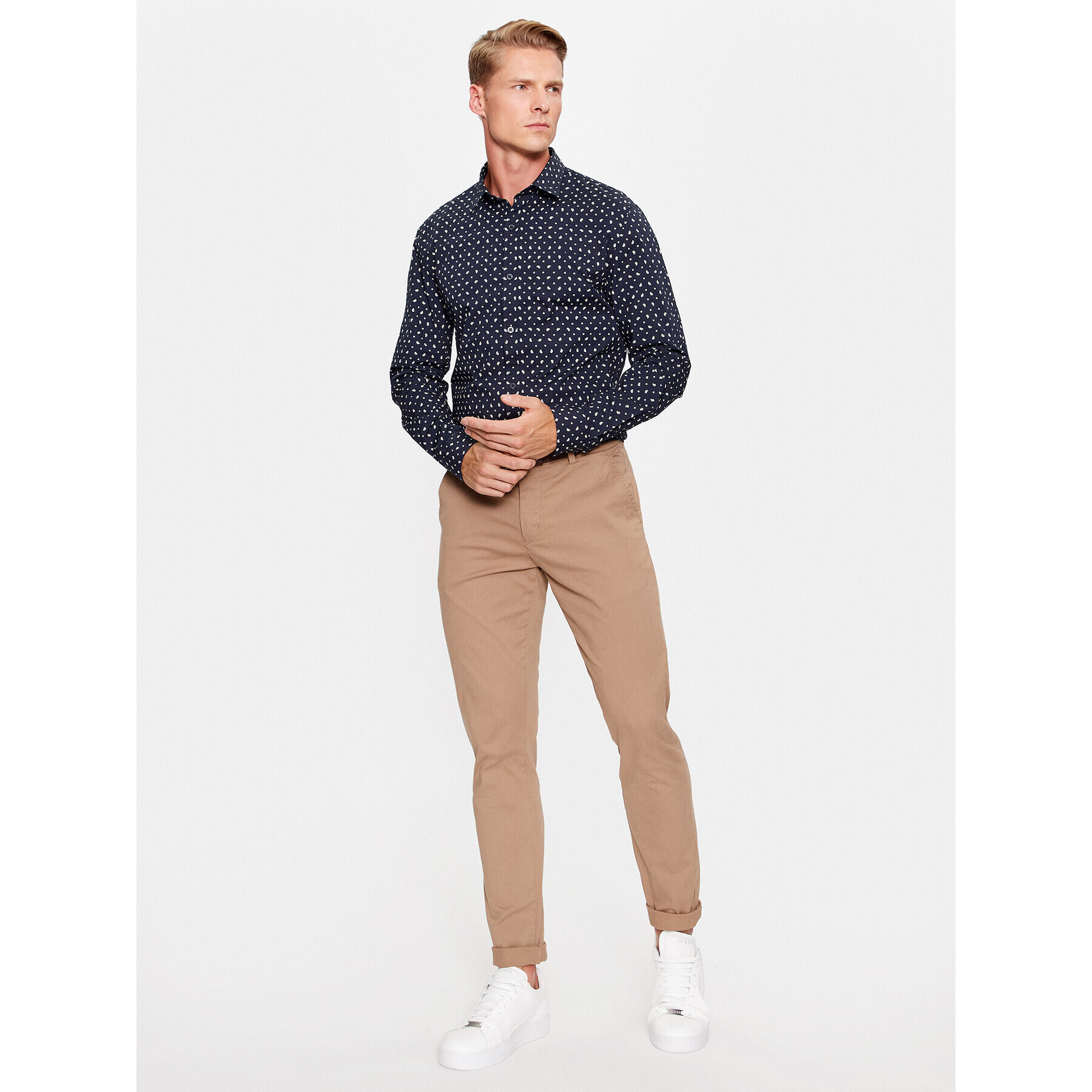 Guess Cămașă M3BH55 W8BX1 Bleumarin Slim Fit - Pled.ro