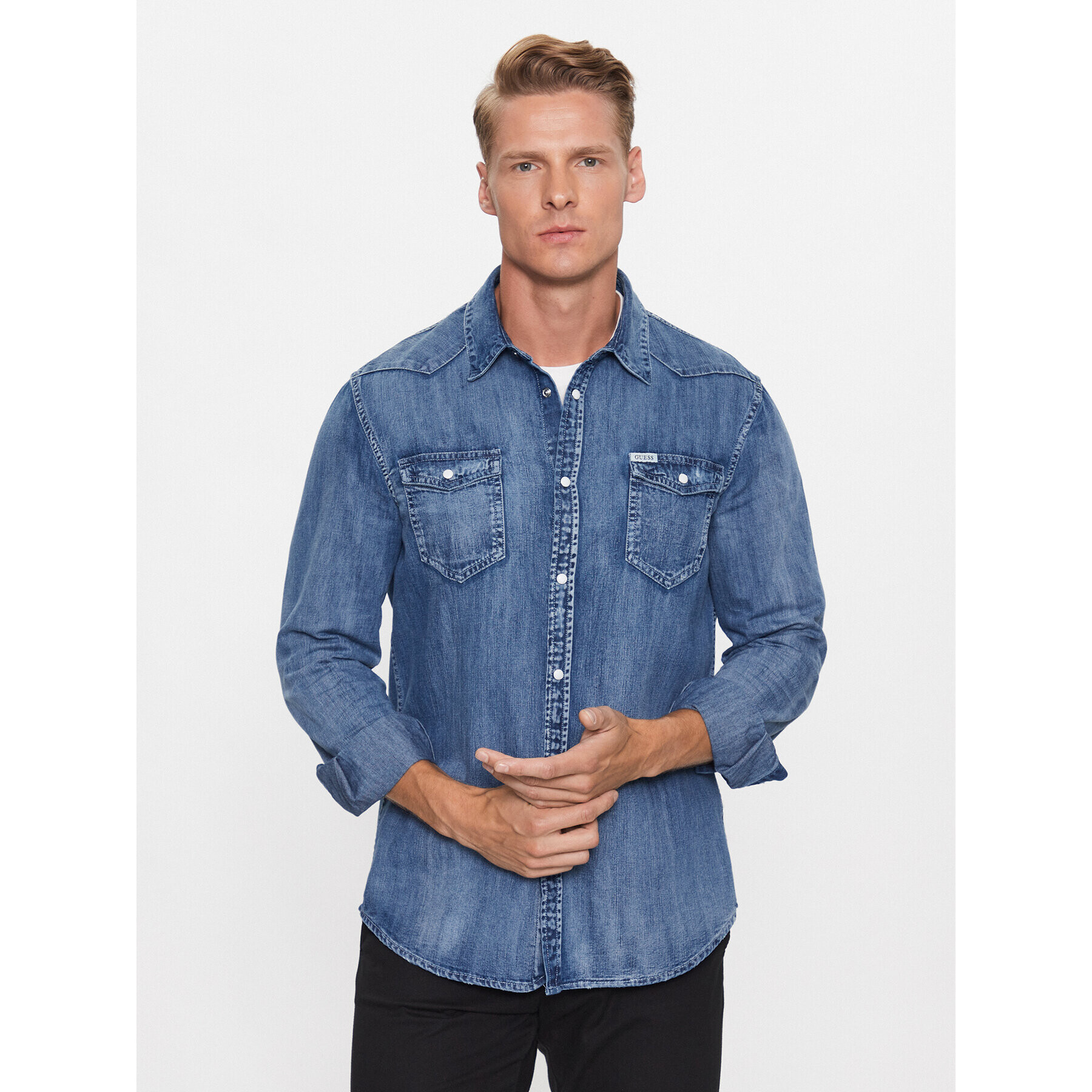 Guess Cămașă M3YH02 D14LX Albastru Slim Fit - Pled.ro