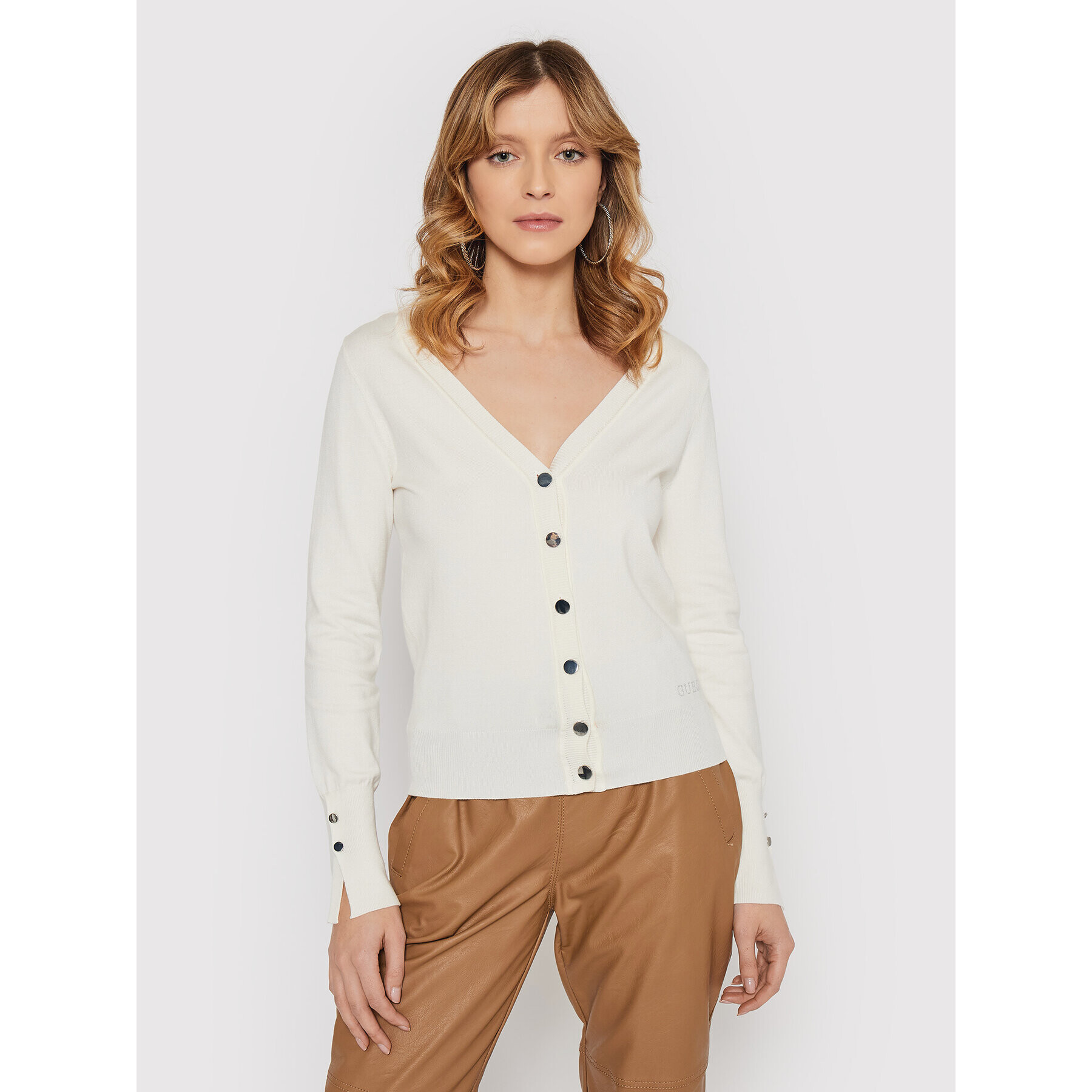 Guess Cardigan Zena W2RR29 Z2V60 Alb Slim Fit - Pled.ro