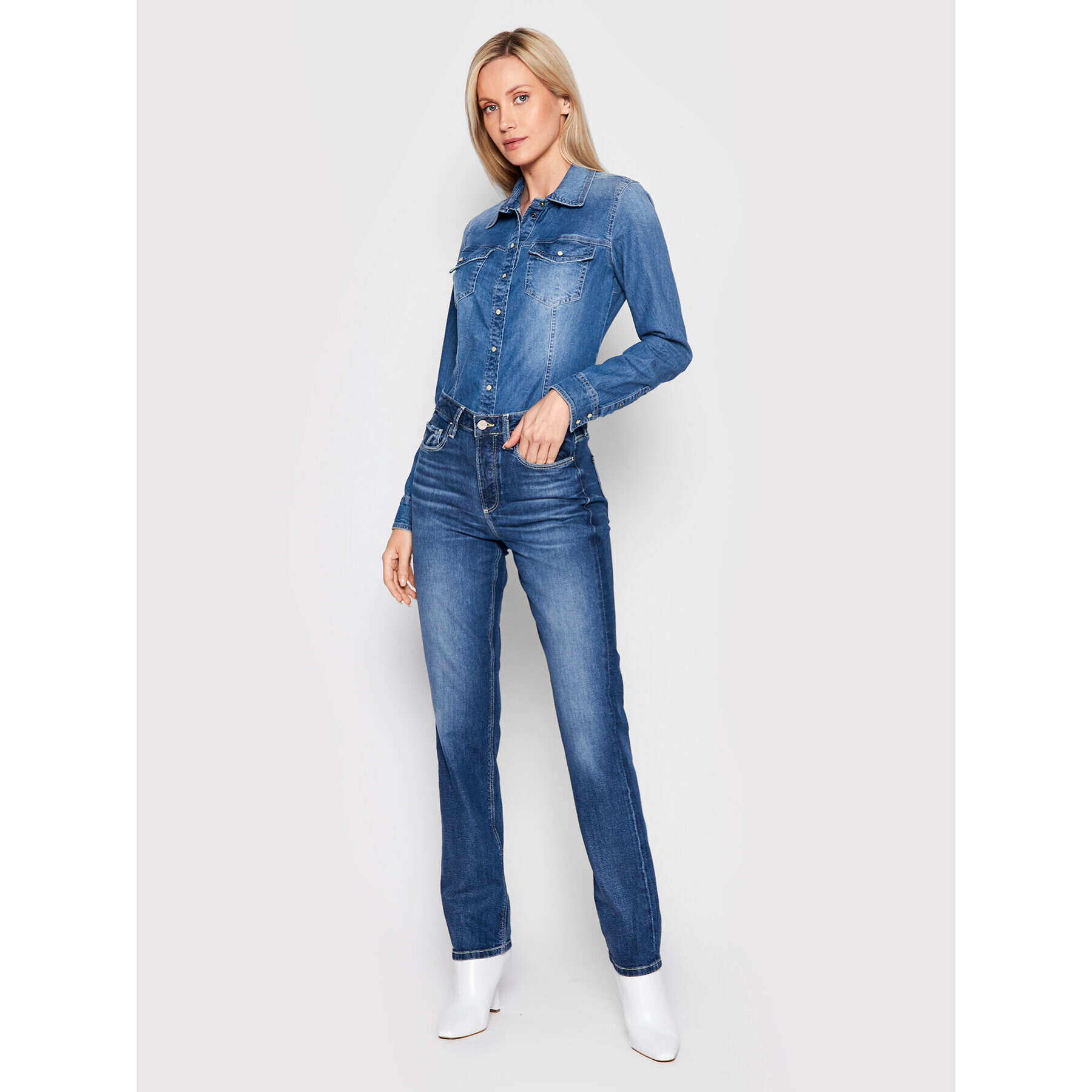 Guess cămașă de blugi W2YH05 D3YR5 Albastru Slim Fit - Pled.ro