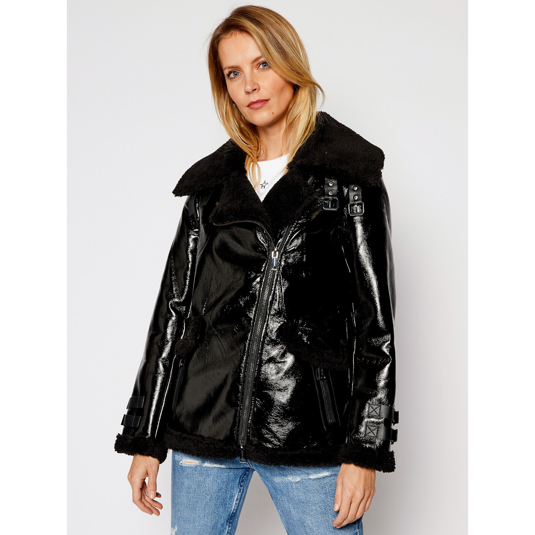 Guess Geacă de piele W0BL1H WDGE0 Negru Oversize - Pled.ro