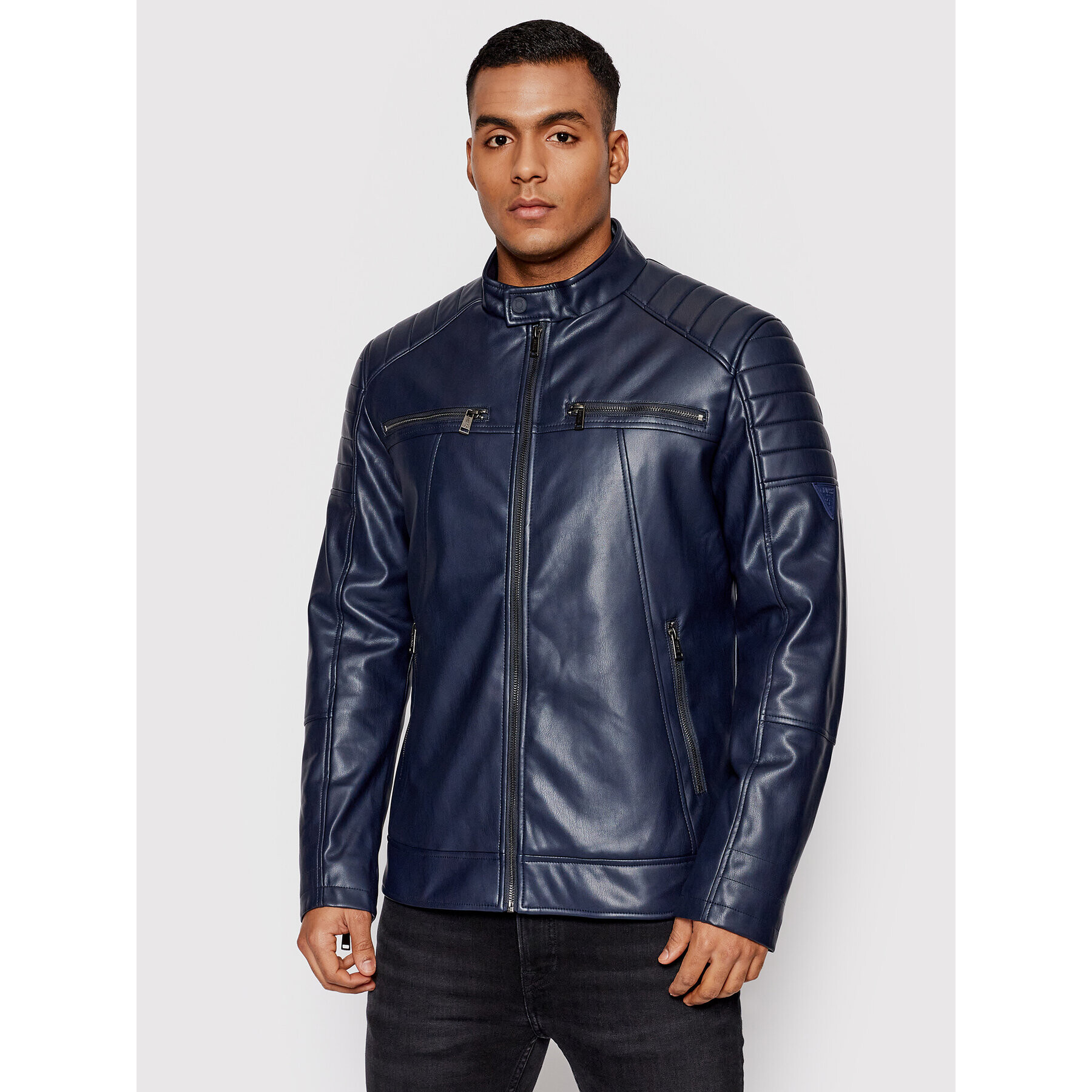 Guess Geacă din imitație de piele Motorcycle M2RL04 WE480 Bleumarin Regular Fit - Pled.ro