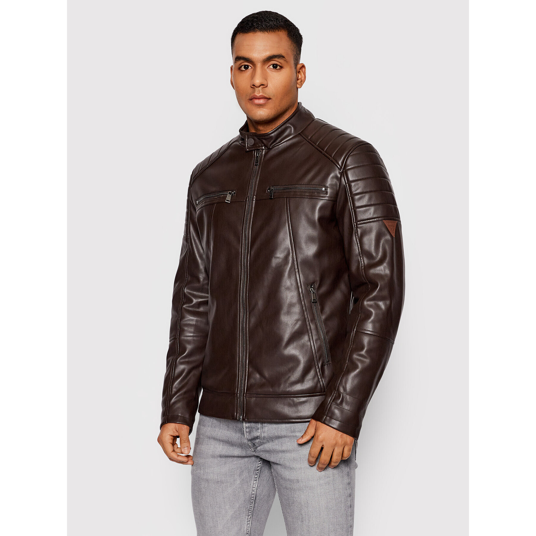 Guess Geacă din imitație de piele Motorcycle M2RL04 WE480 Maro Regular Fit - Pled.ro