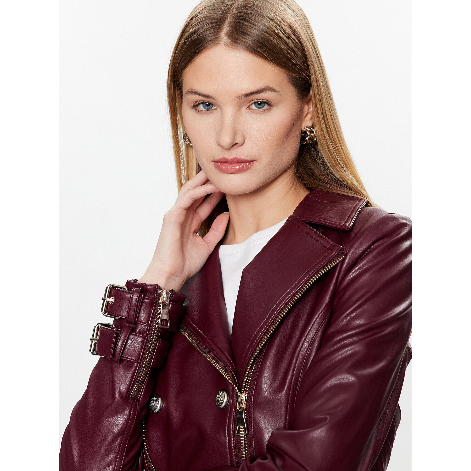 Guess Geacă din imitație de piele Olivia W1GL01 R8S32 Vișiniu Regular Fit - Pled.ro