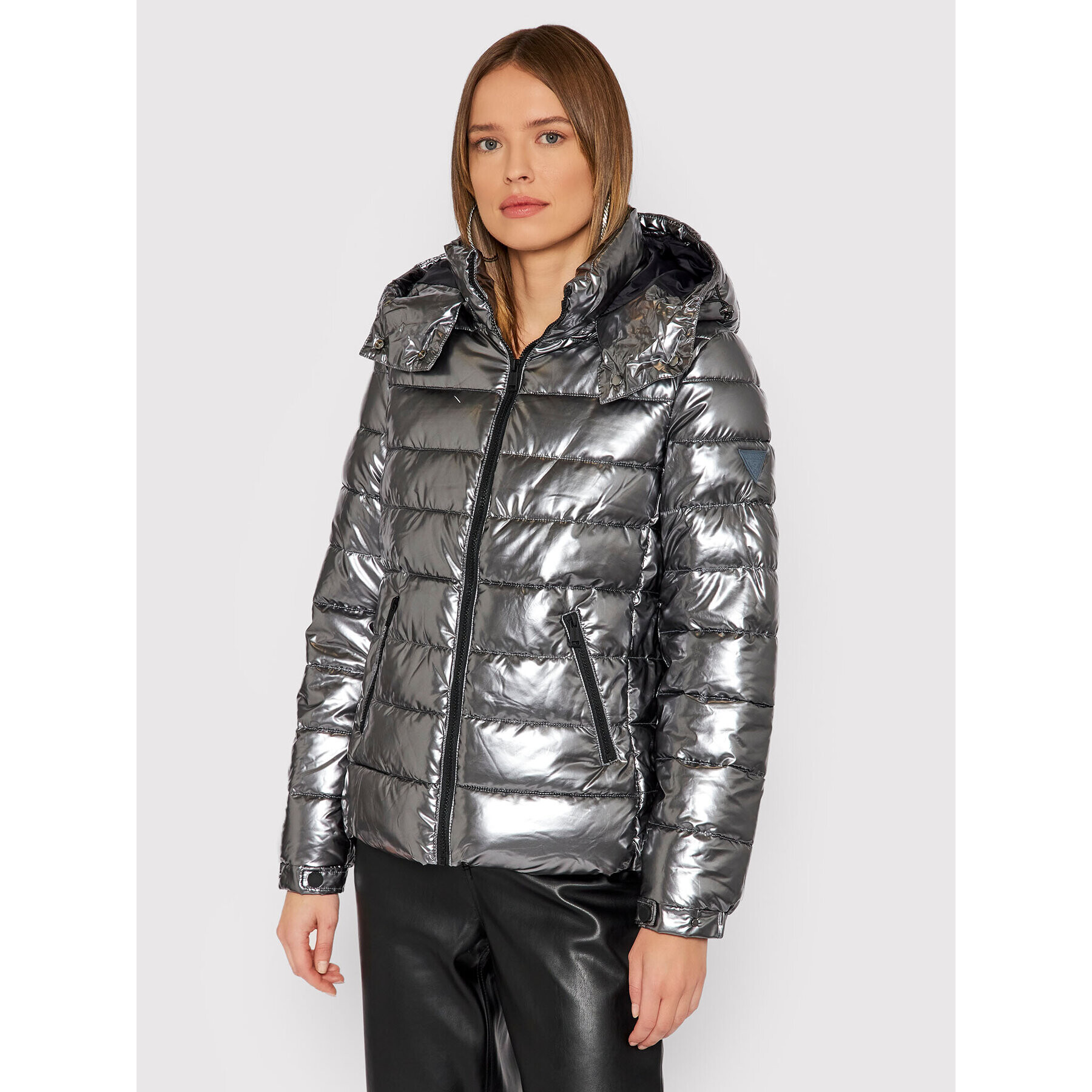 Guess Geacă din puf Fiorenza W1BL00 WEB40 Gri Boxy Fit - Pled.ro