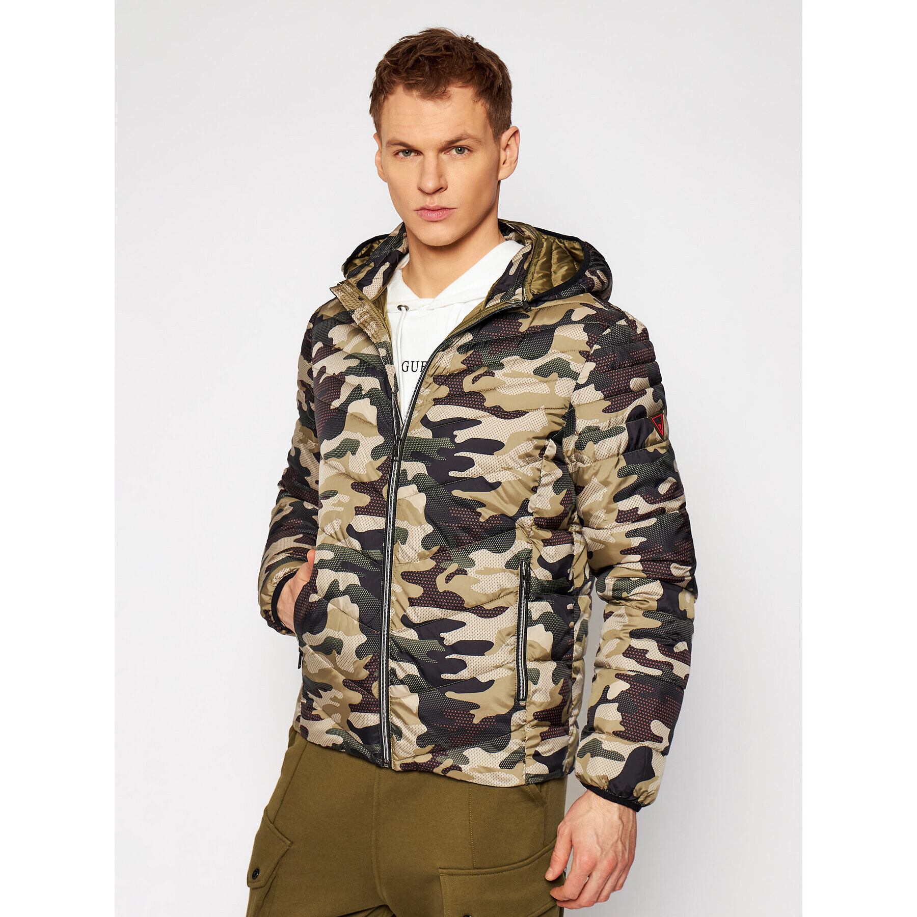 Guess Geacă din puf Hoodie M1RL45 WCQA0 Verde Slim Fit - Pled.ro