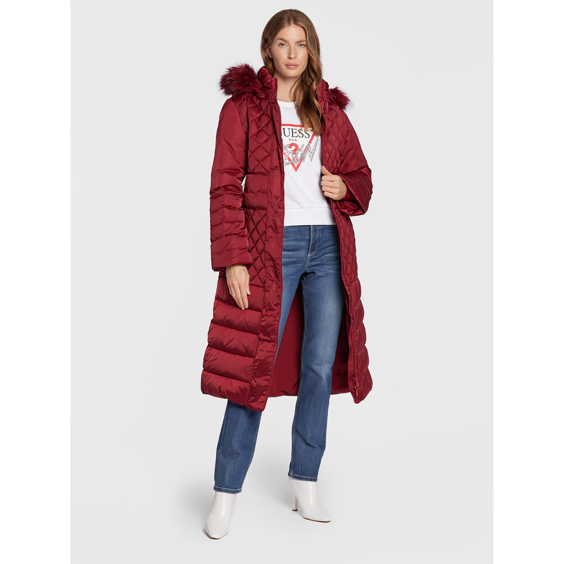 Guess Geacă din puf Marlene W2BL64 WEX52 Vișiniu Regular Fit - Pled.ro