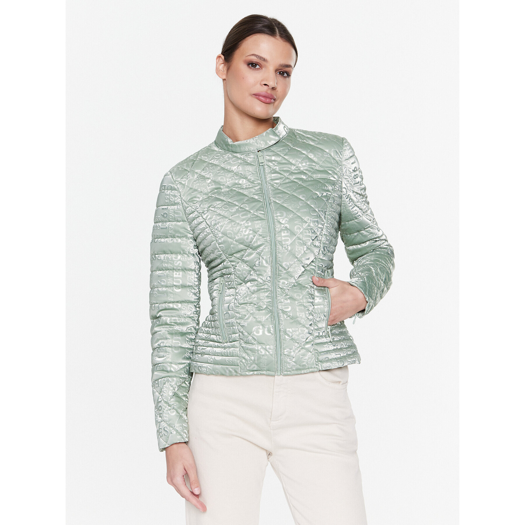 Guess Geacă din puf Vona W3RL15 WEP10 Verde Slim Fit - Pled.ro