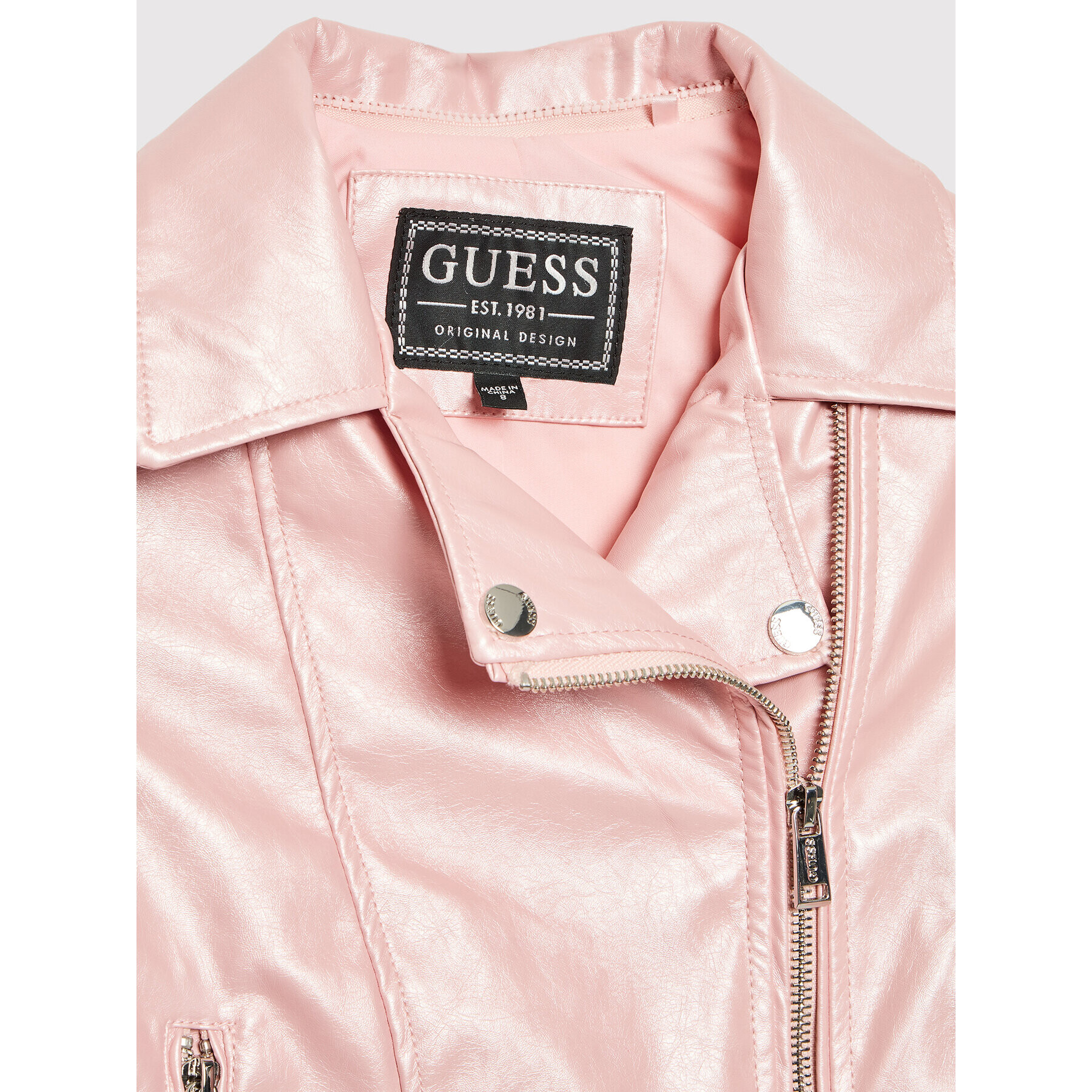 Guess Geacă din imitație de piele J2YL03 WEQK0 Roz Regular Fit - Pled.ro