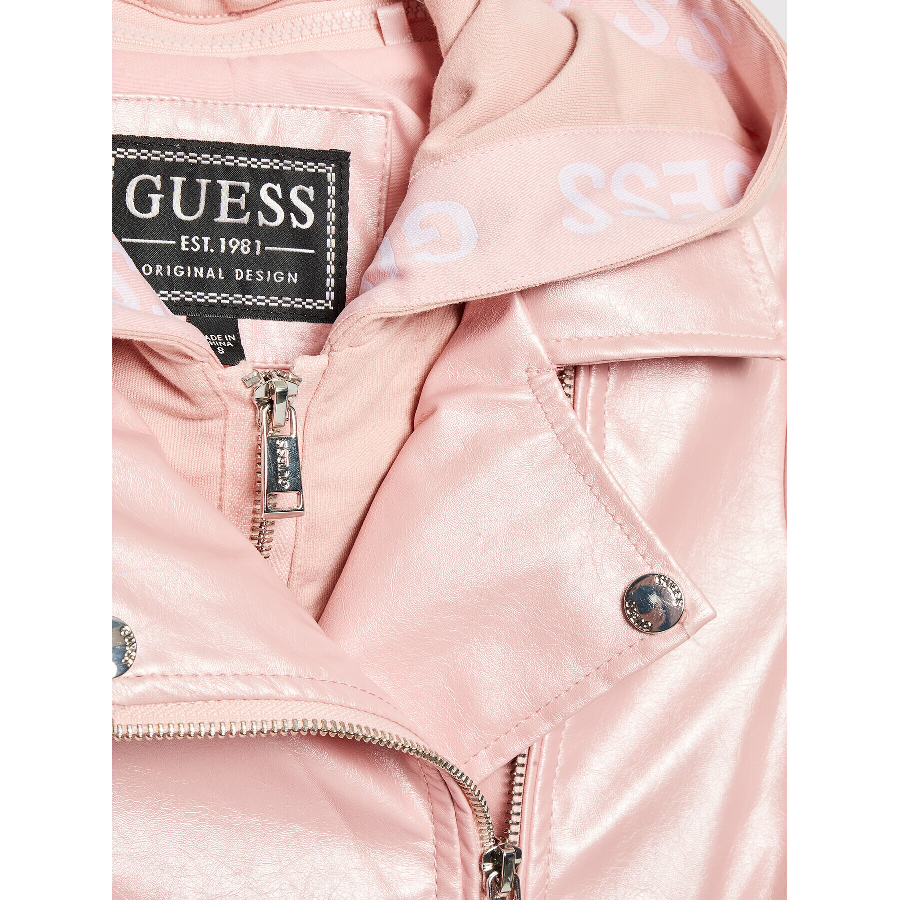 Guess Geacă din imitație de piele J2YL03 WEQK0 Roz Regular Fit - Pled.ro