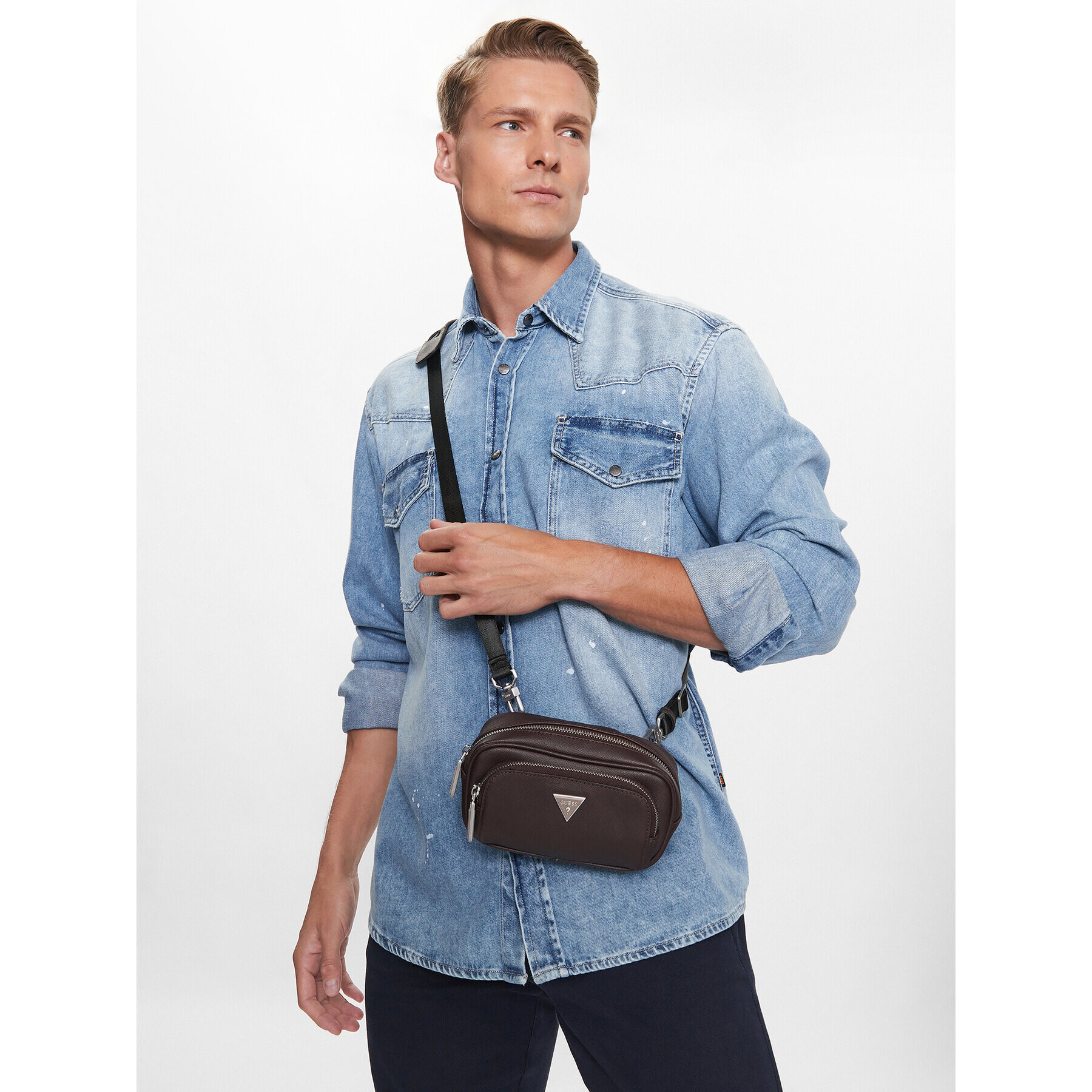 Guess Geantă crossover Certosa Saffiano Smart Mini Bags HMECSA P3307 Vișiniu - Pled.ro