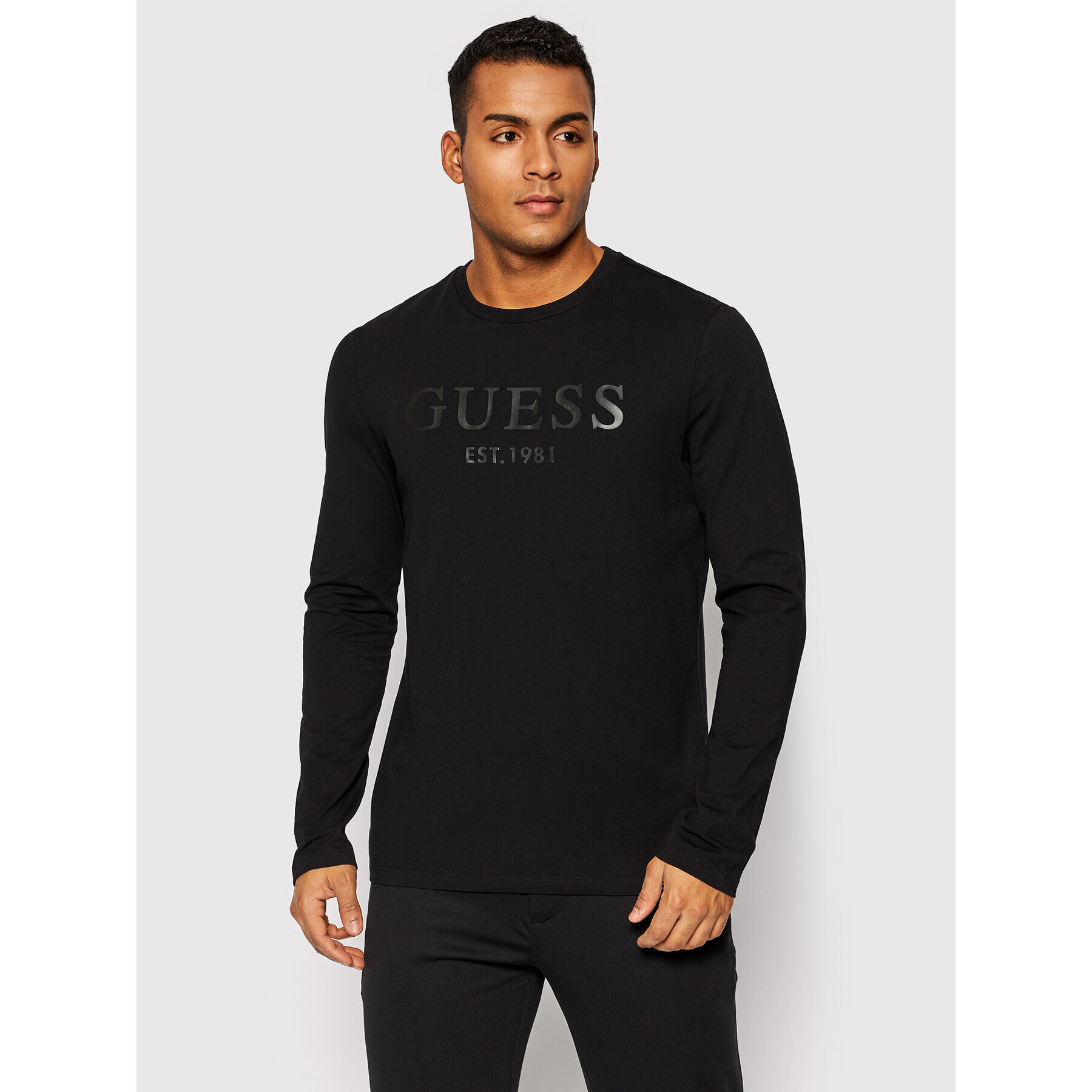 Guess Longsleeve Gammy M2RI01 J1311 Negru Slim Fit - Pled.ro