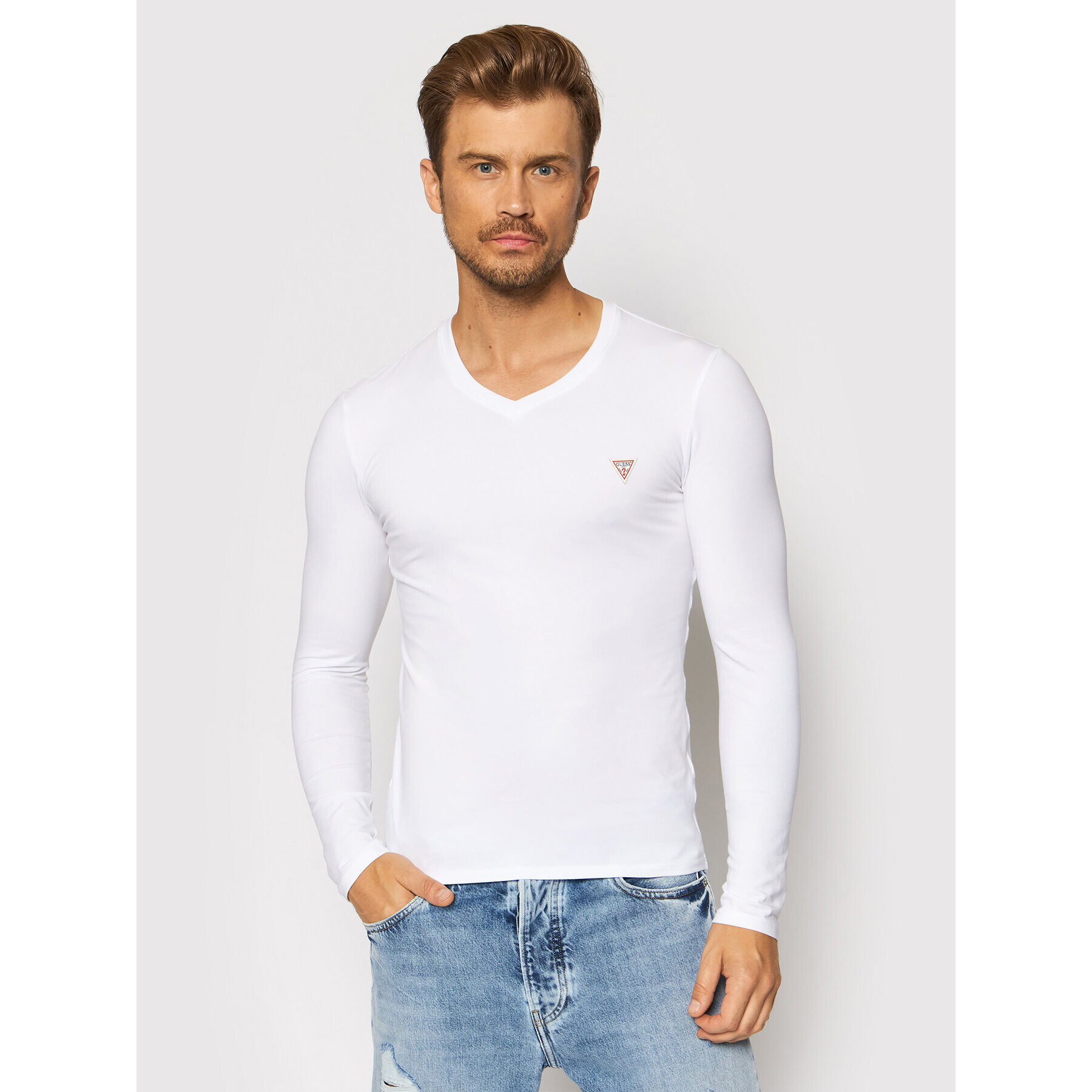 Guess Longsleeve M1RI08 J1311 Alb Super Slim Fit - Pled.ro